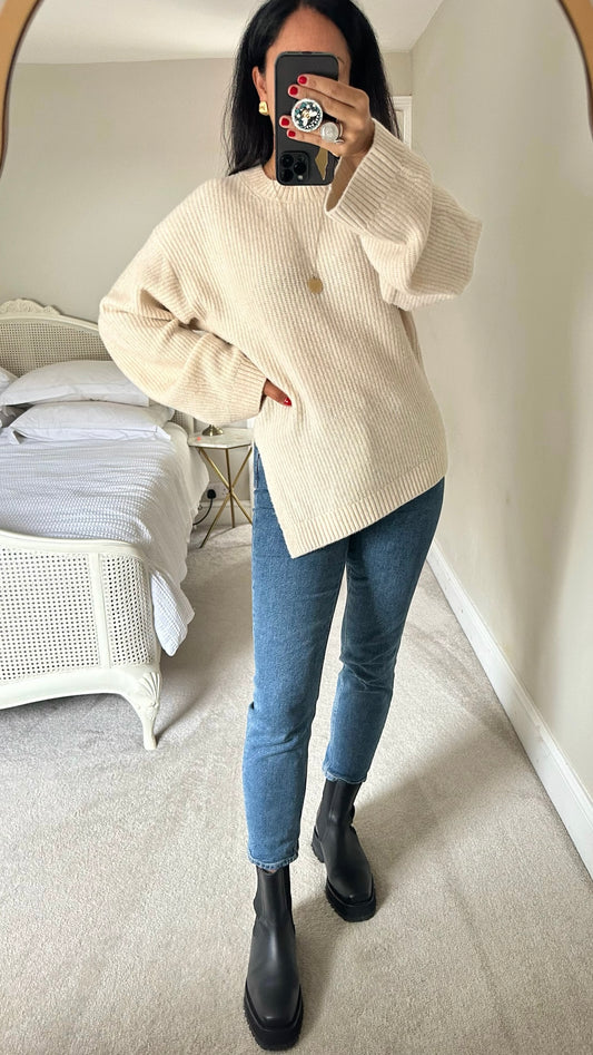& other stories cream white yak hair wool blend knitted jumper large UK 12 vgc w25
