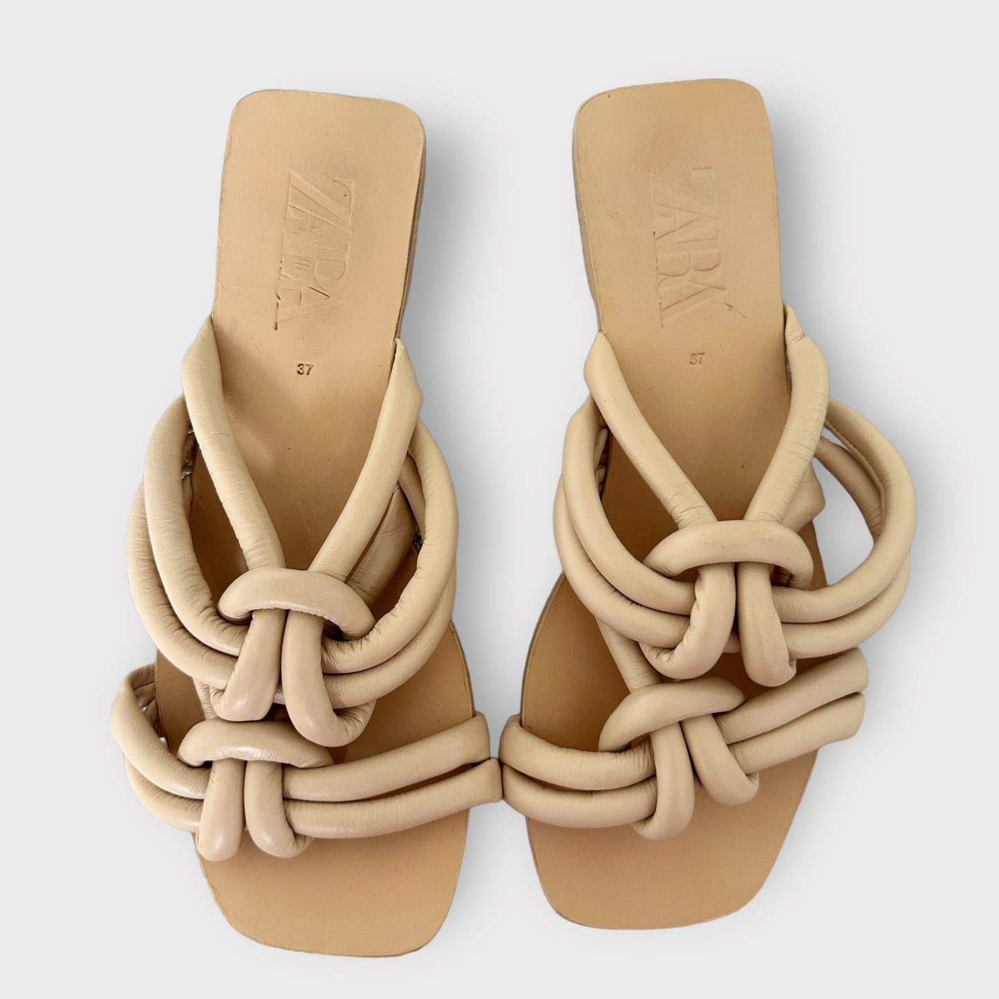 Zara beige cream knot sliders sandals shoes new UK 4 EU 37