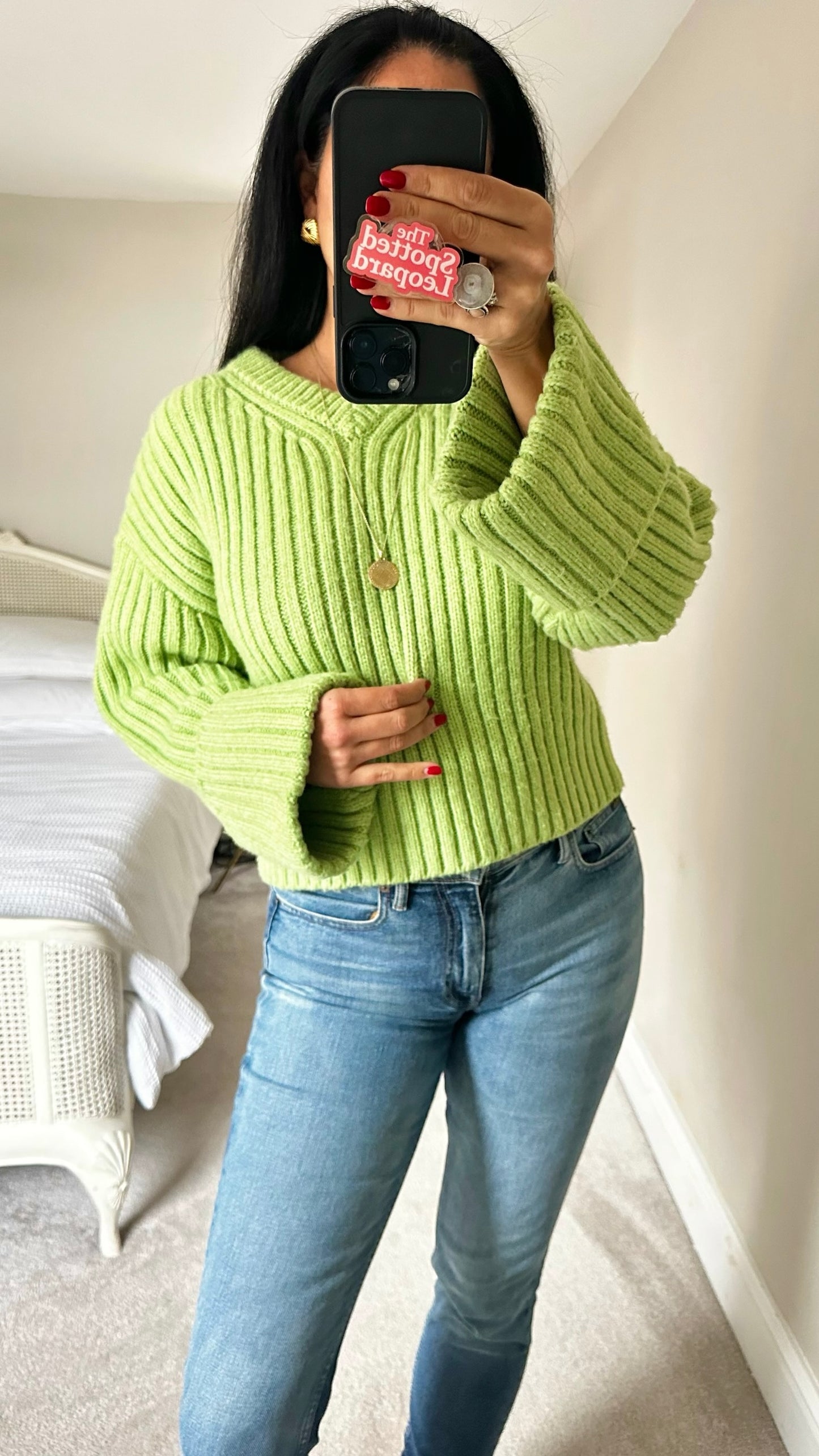 Mint velvet bright lime green large knitted jumper medium M UK 10 excellent used condition