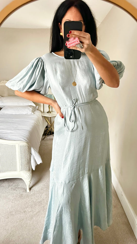 & other stories silver blue metallic maxi event wedding guest dress medium UK 12 event vgc