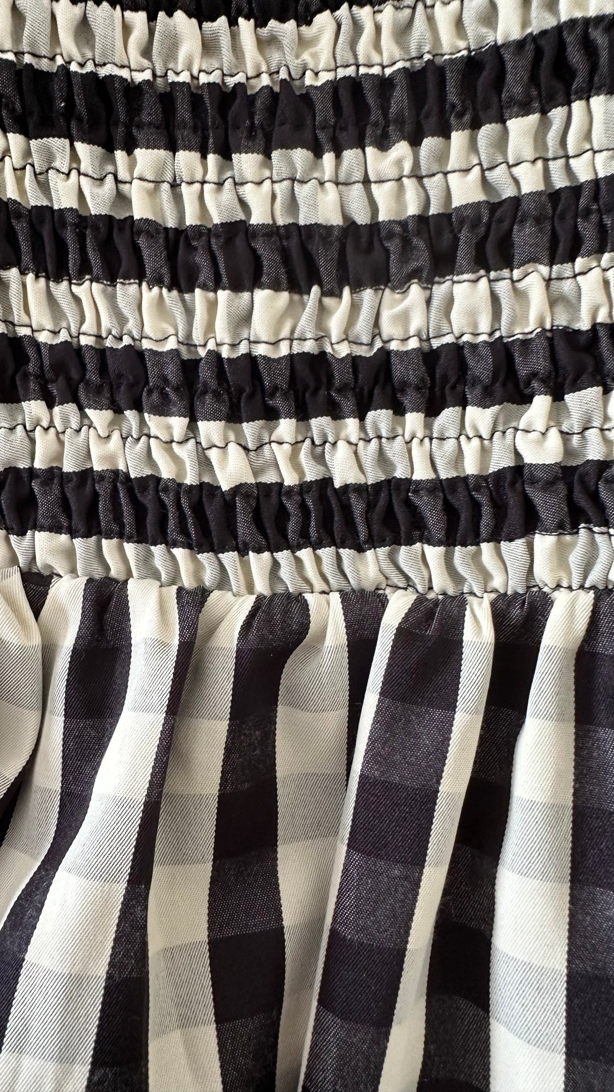 Warehouse black white gingham check midi shirred long dress medium UK 14 vgc
