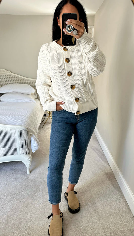 & other stories white cream cotton knitted cardigan thick large UK 12 vgc w25