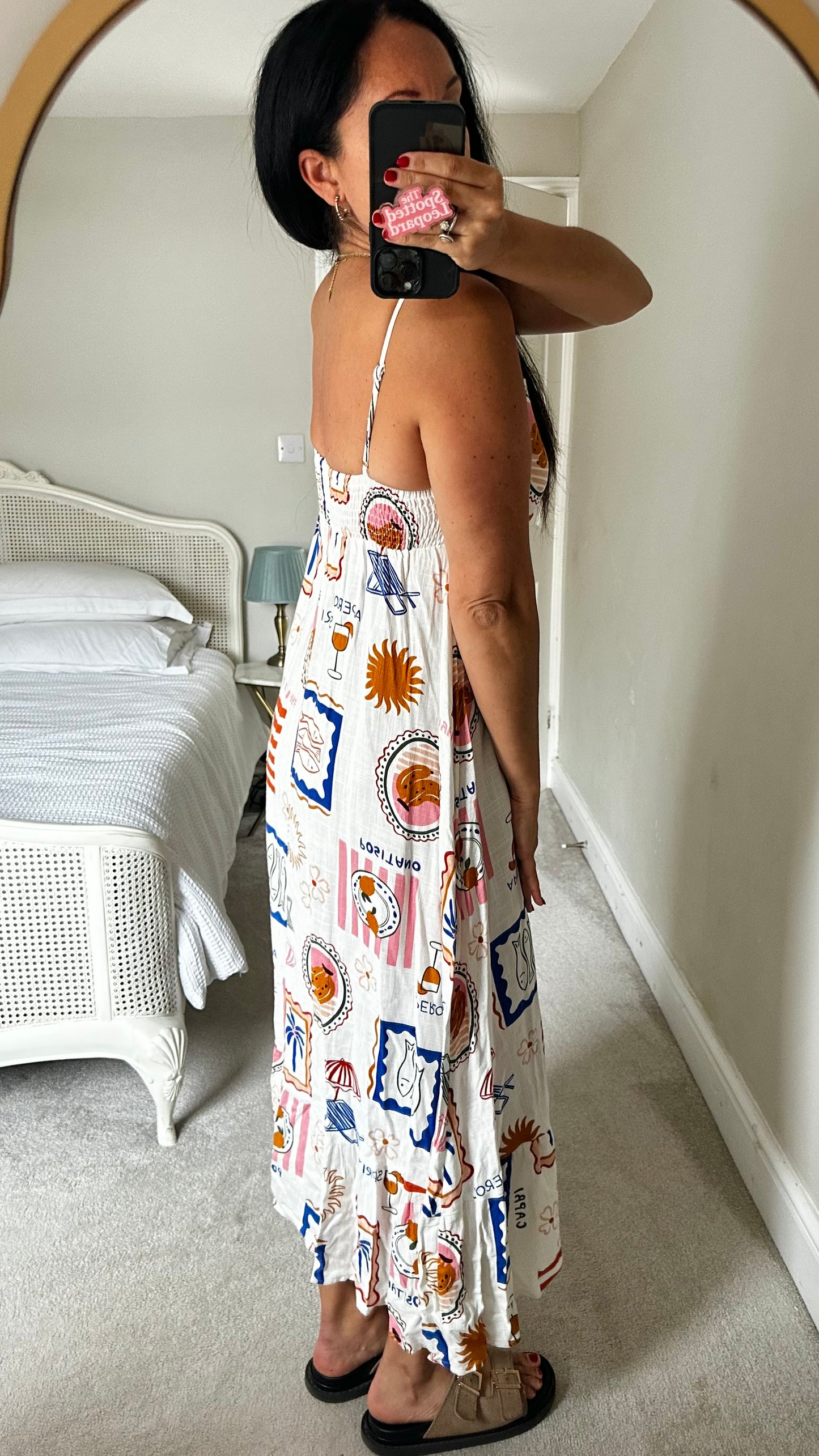 Label of Love white linen maxi dress midi holiday small UK 8-10 Italian fish print