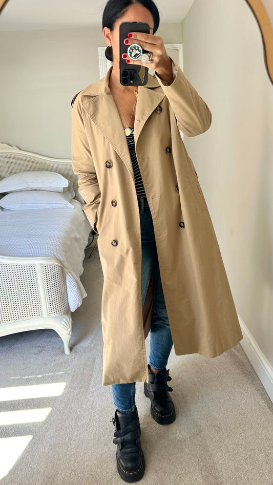 & other stories beige trench coat mac long line medium UK 10-12 vgc w25