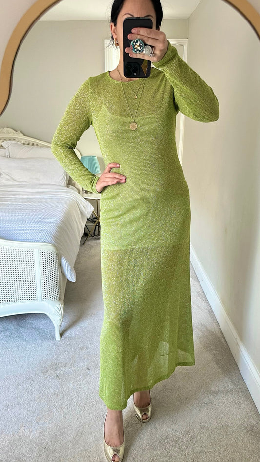 Zara green knitted shimmer maxi dress Christmas party medium M UK 10 12 vgc