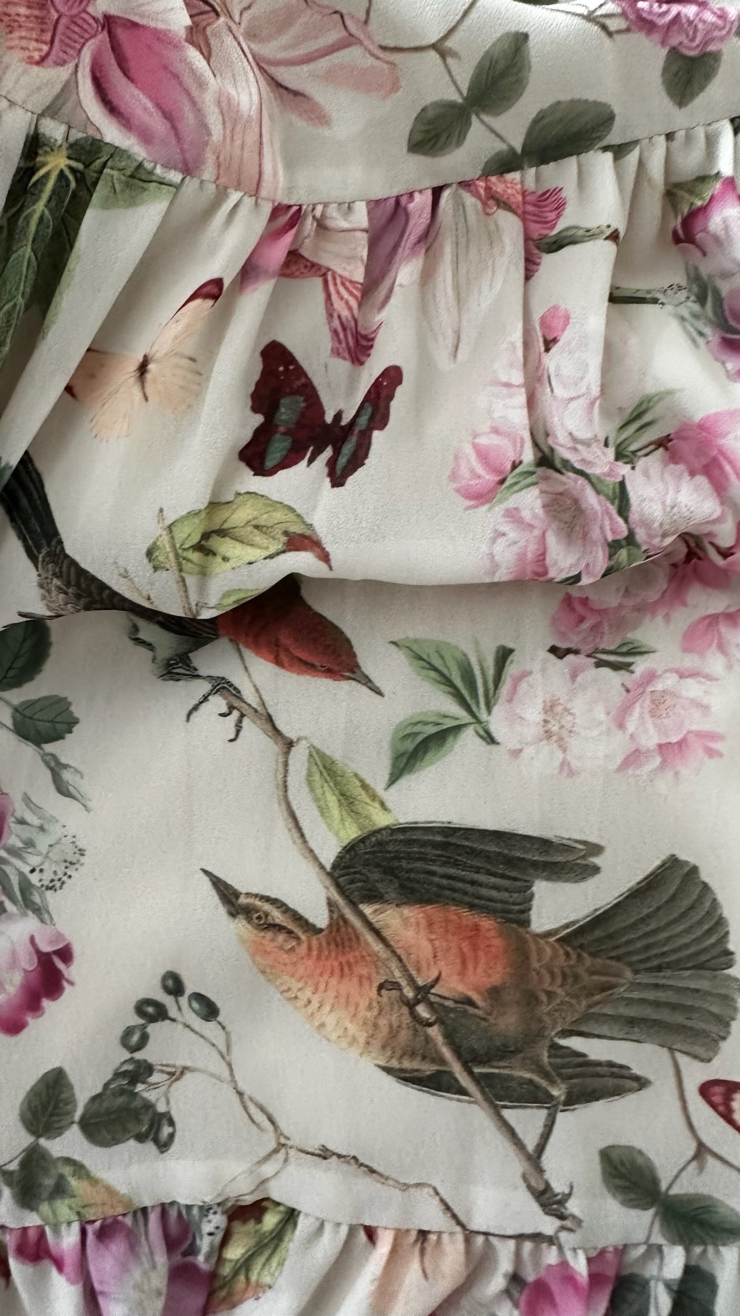& other stories floral bird cream pink long wedding guest event dress small UK 10 vgc