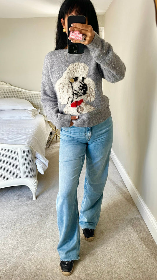 &Other stories grey alpaca blend poodle dog print jumper small S 8-10 excellent used condition