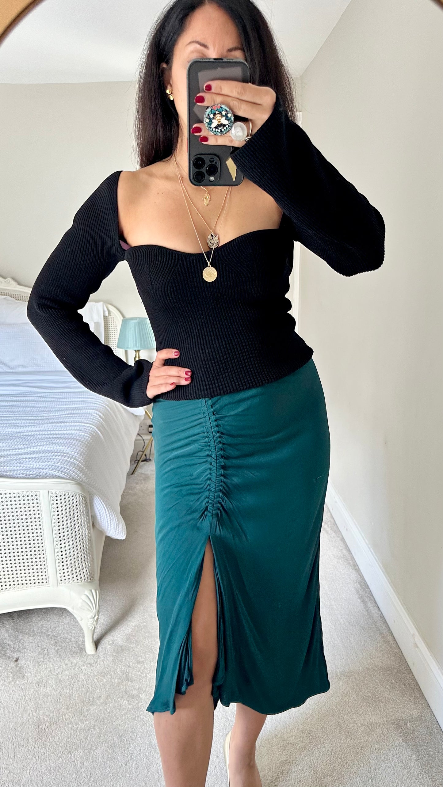 & other stories emerald green slip skirt midi small medium UK 10 vgc