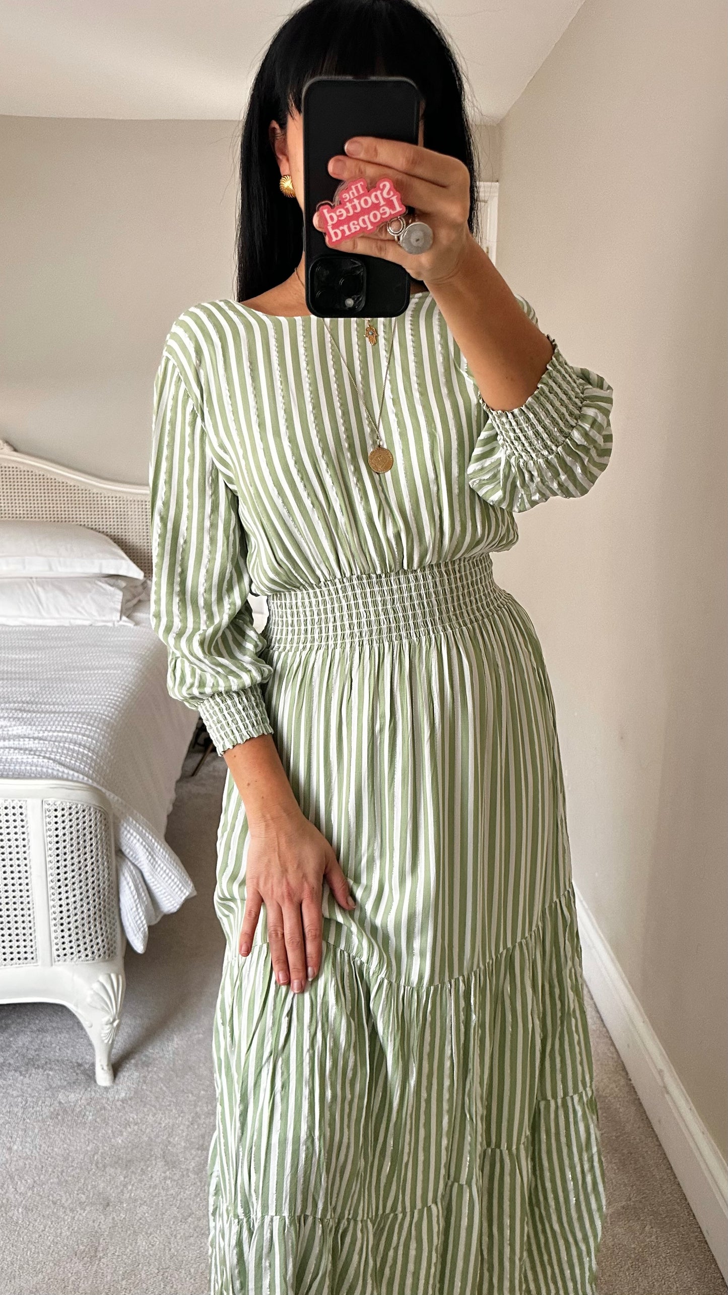 Selected Femme @ Anthropologie light green white stripe midi maxi long dress small UK 10 holiday vgc