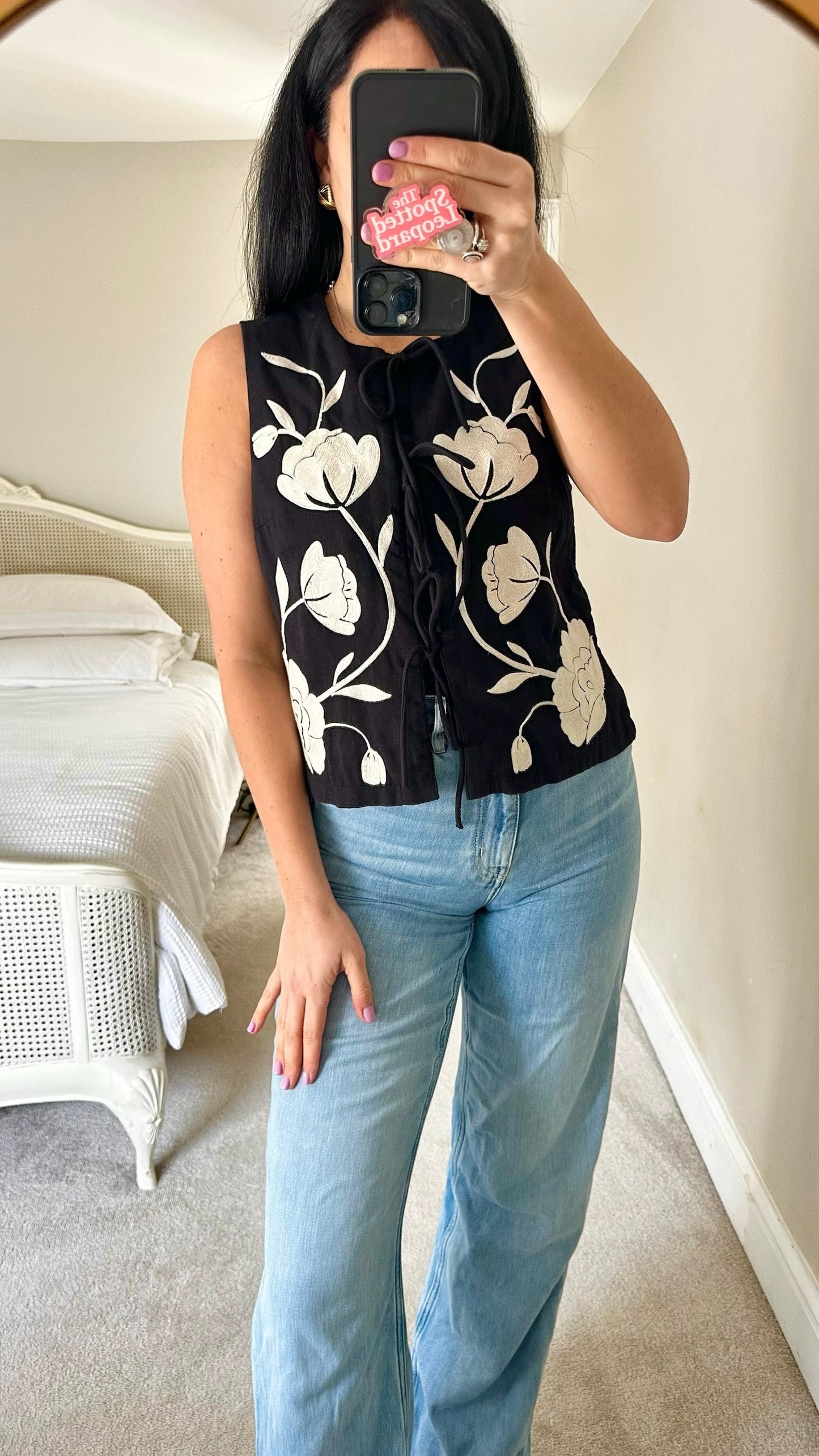 Nobodys child black cotton embroidered waistcoat top small UK 10 vgc