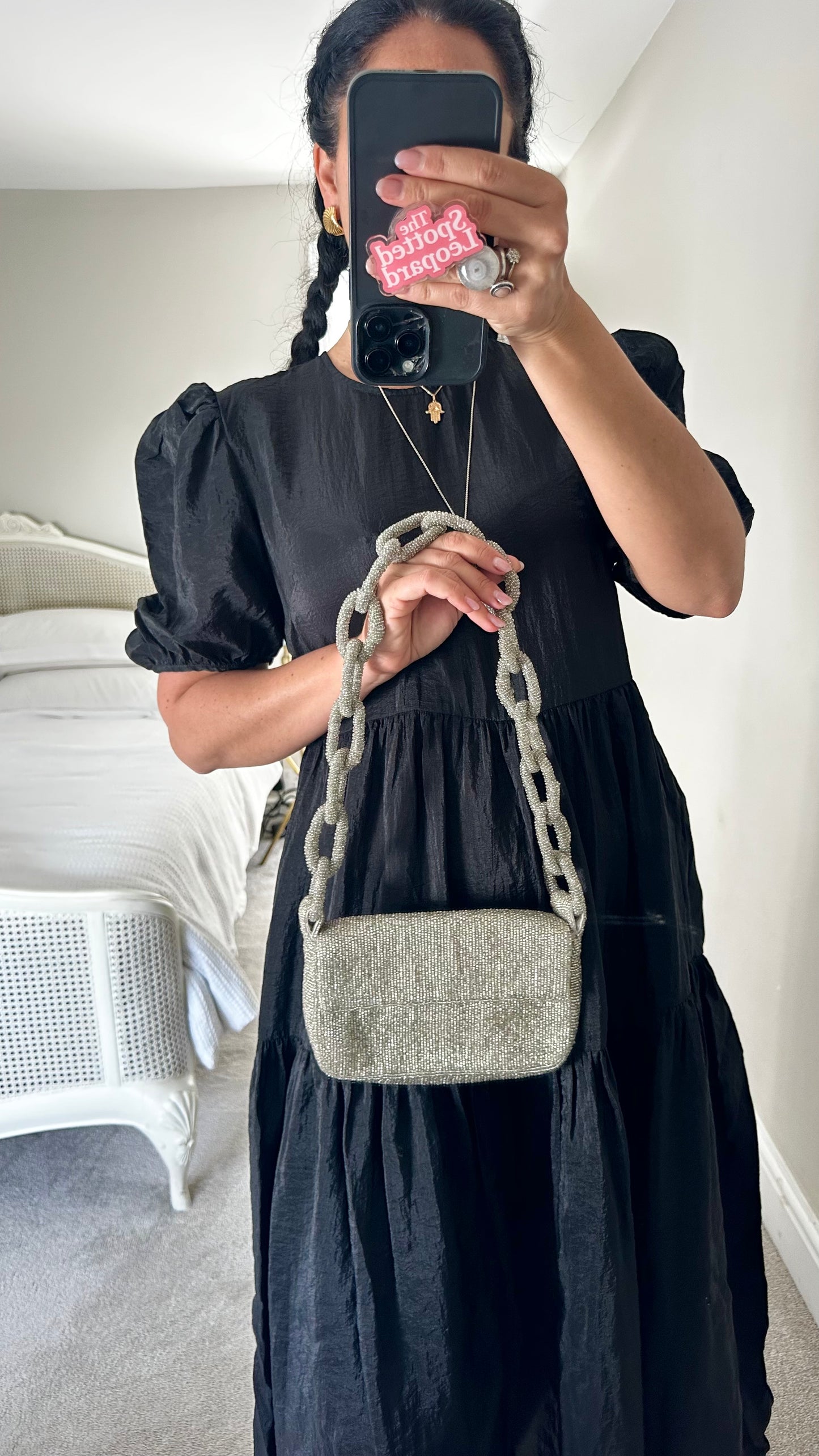 Anthropologie silver beaded chain handbag bag small event wedding guest