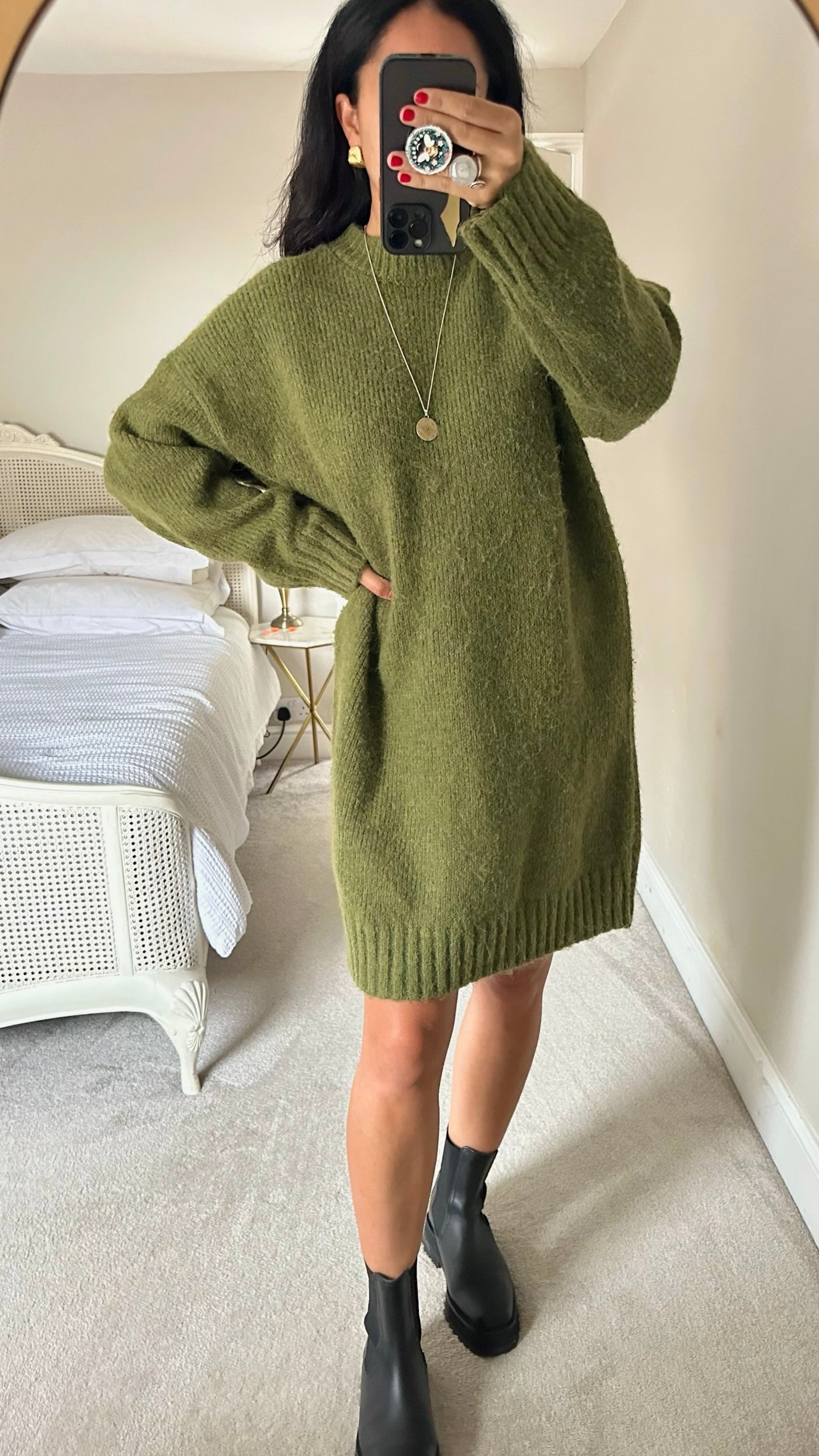Topshop khaki olive green knitted jumper dress large UK 12 vgc w25 
