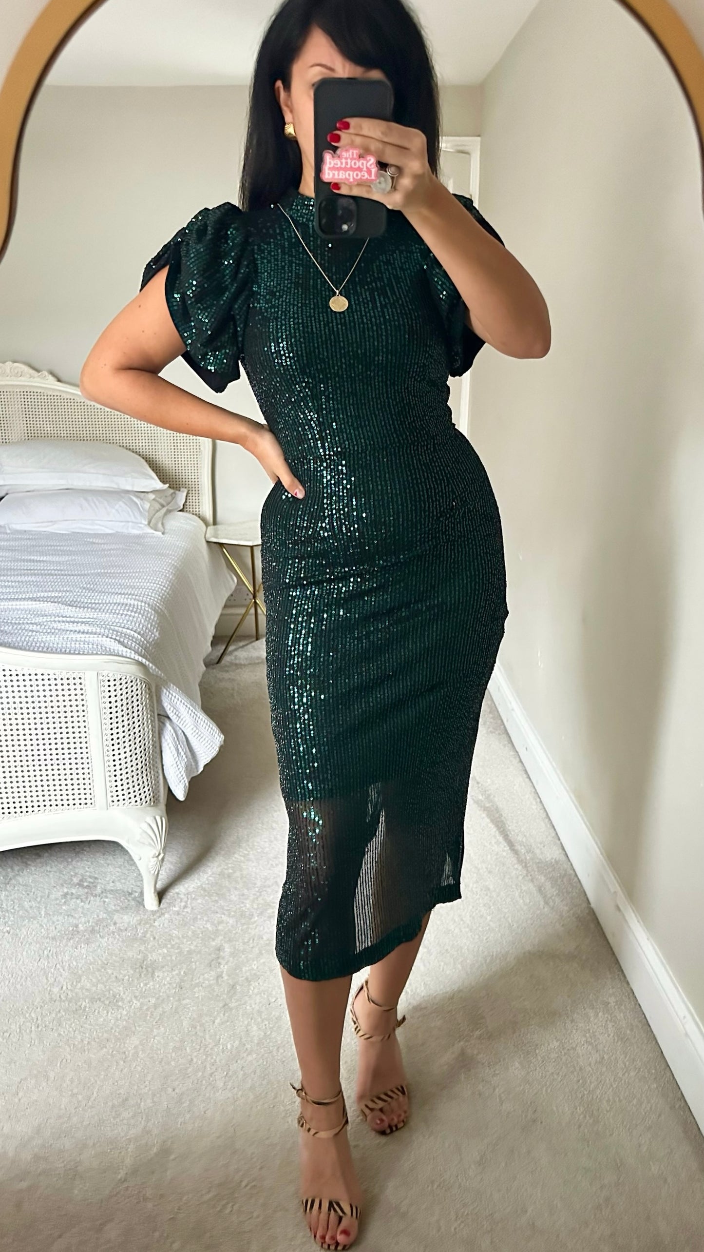 Numph @ Anthropologie black green sequin midi dress event party small S UK 8 excellent used condition XMS25