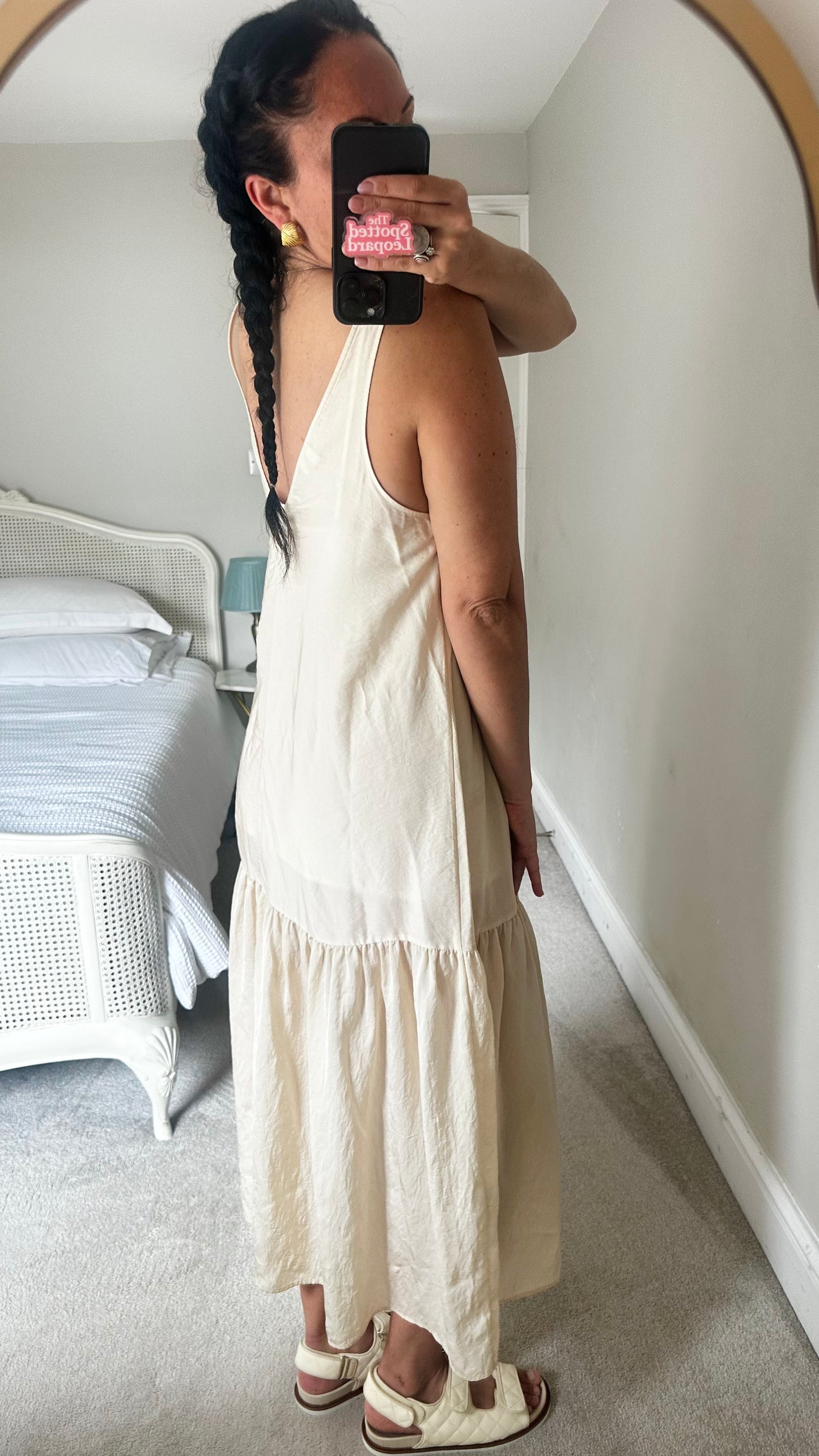 & other stories cream crinkle maxi long dress boho medium UK 12 vgc