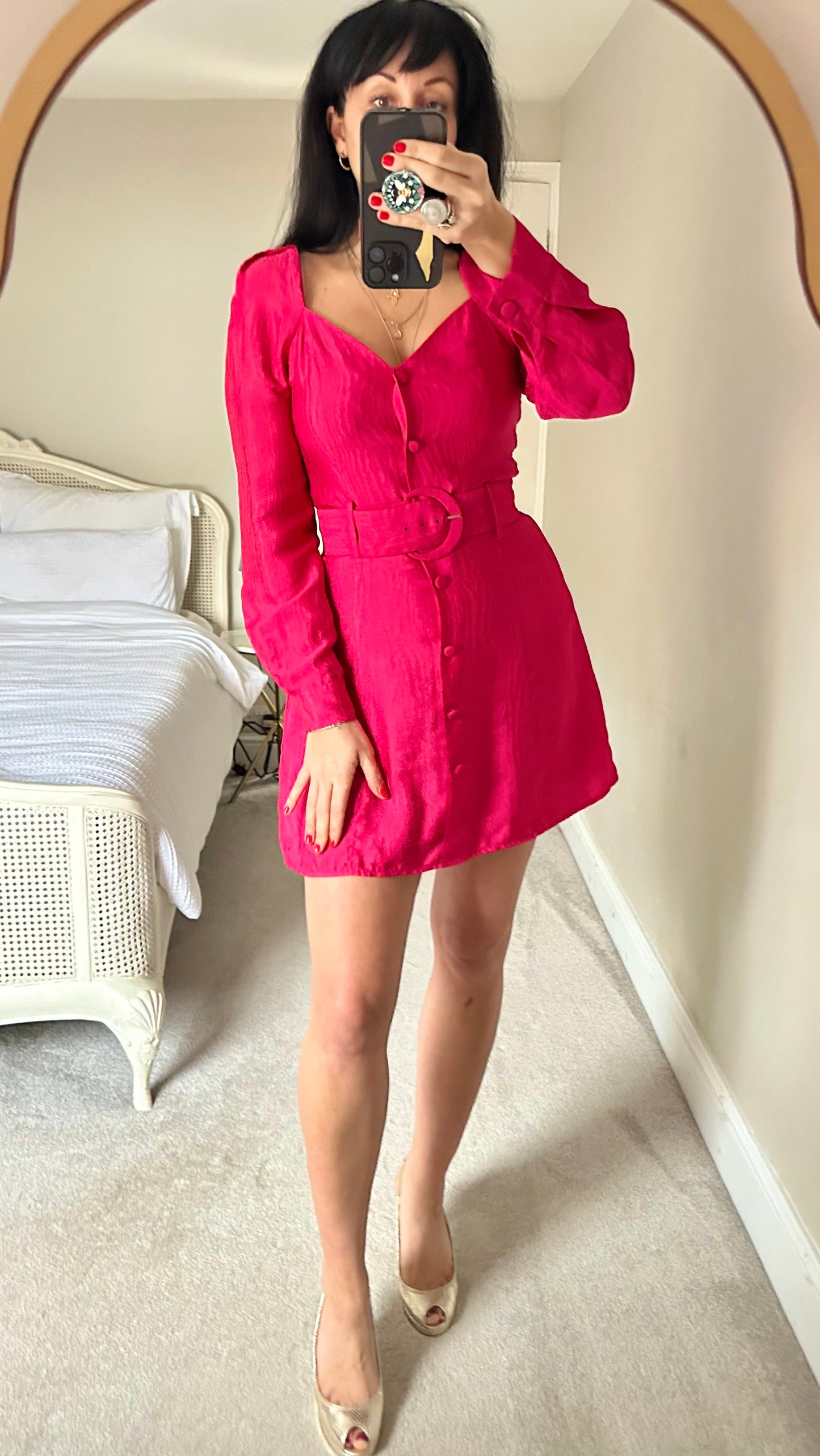 & other stories fuschia pink button up mini event dress small medium UK 10 vgc