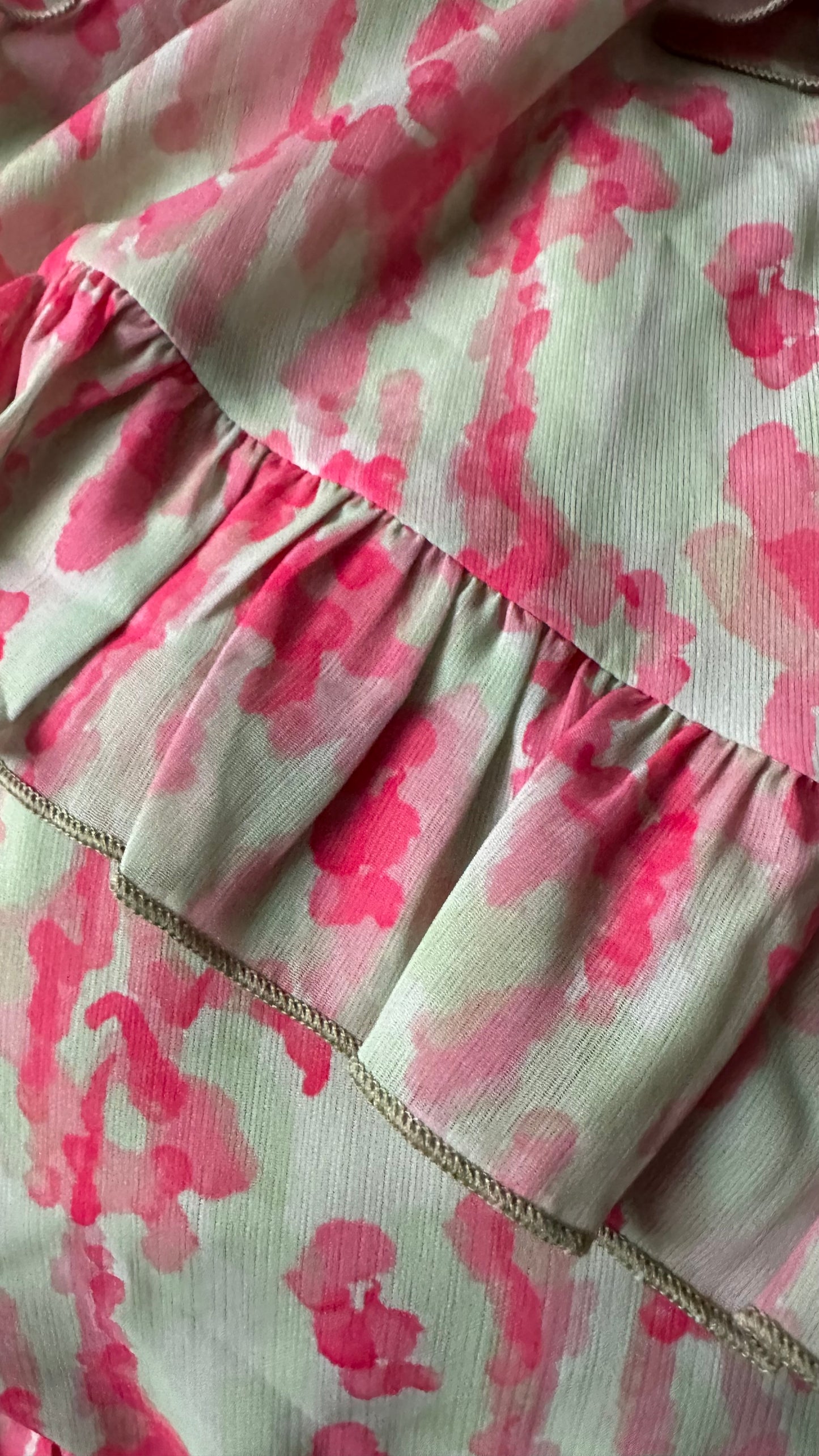 Pretty Lavish mint green fuschia pink splatter frilled maxi long dress small UK 8 vgc event