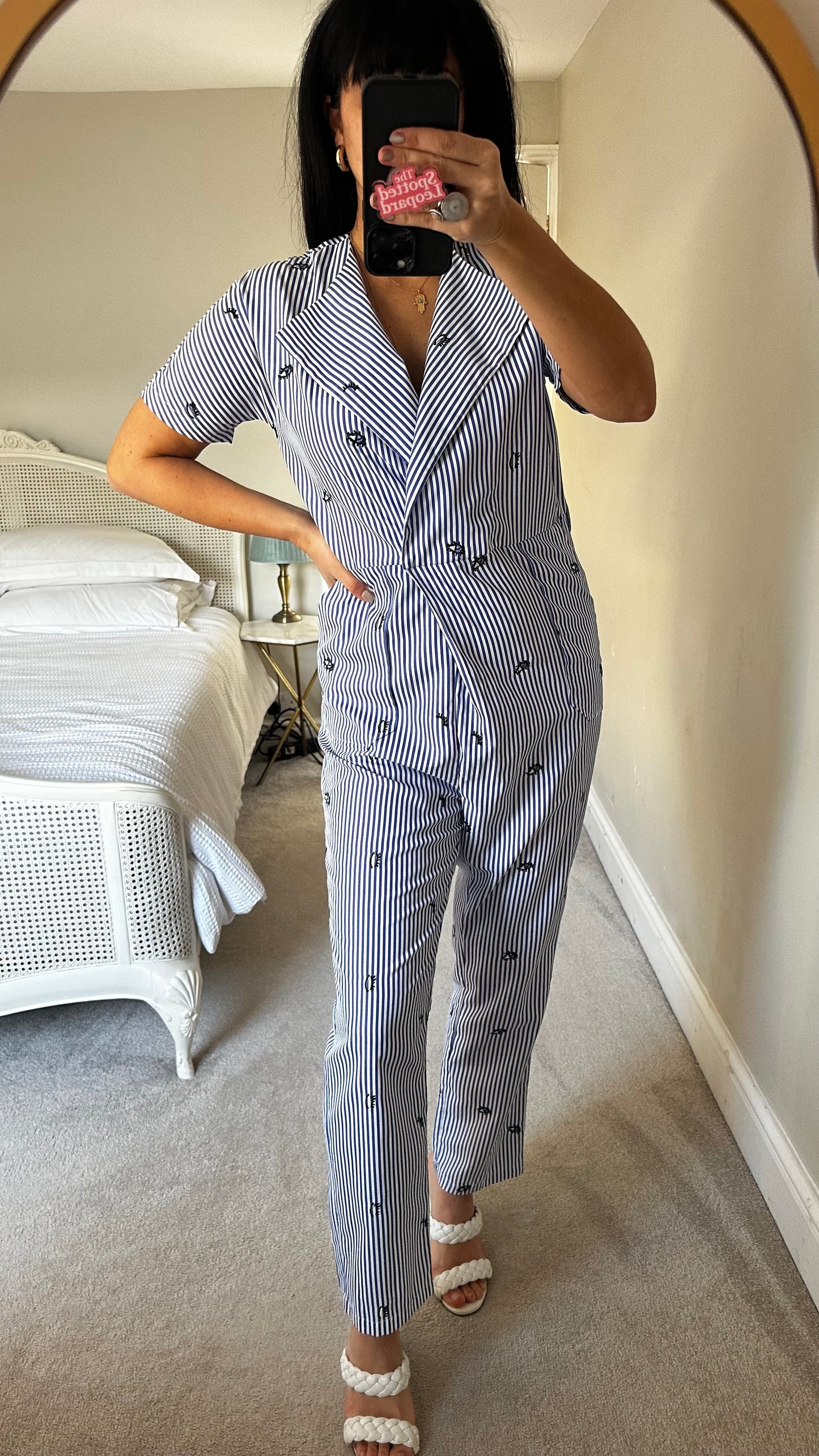 Jovanna London blue white stripe evil eye jumpsuit playsuit medium UK 10-12 vgc