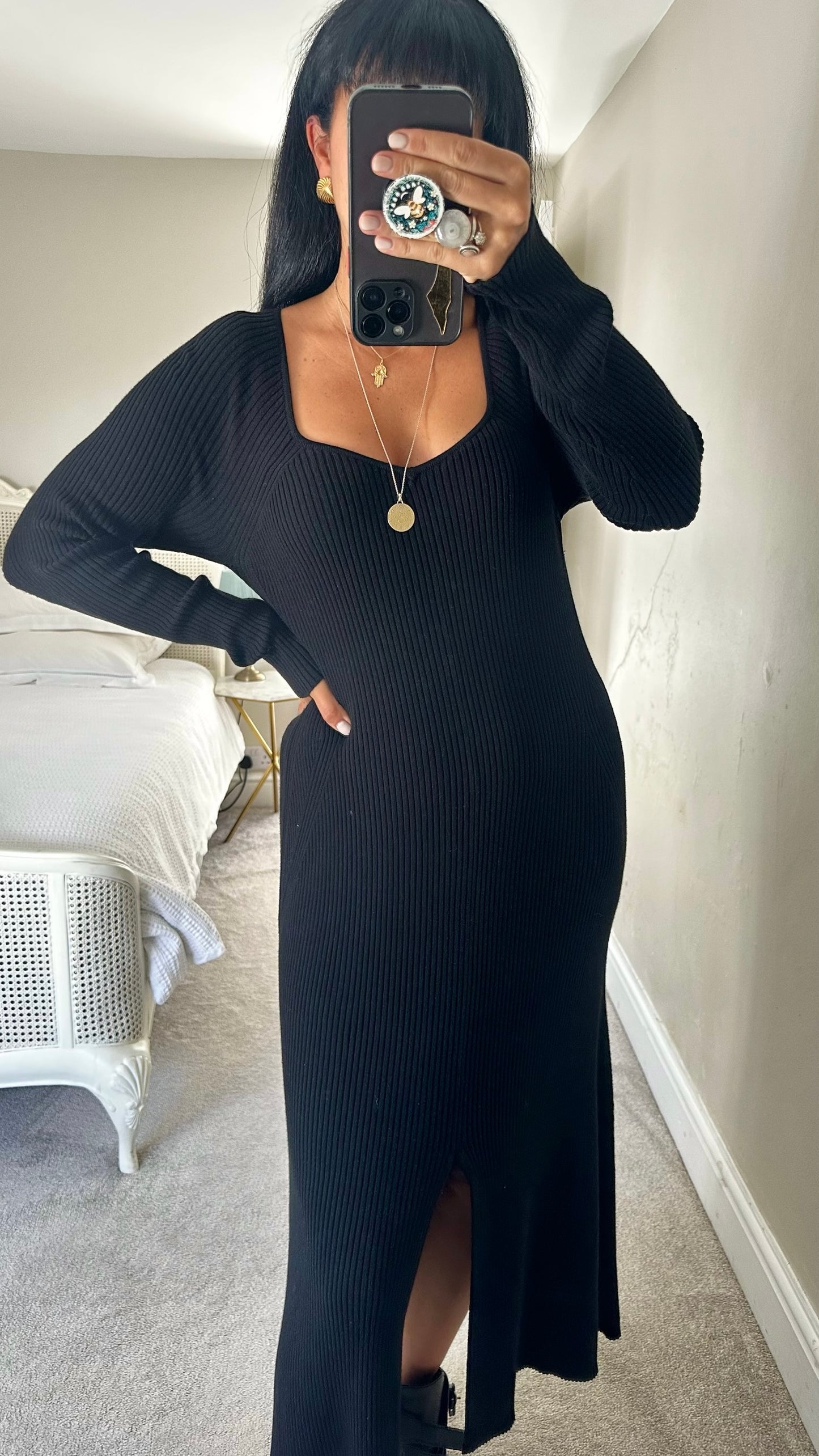 Ro & Zo black rib knit maxi jumper dress extra large XL UK 14