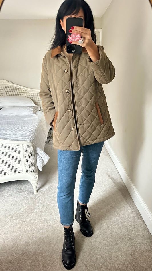 Orvis khaki green quilted barn style jacket coat UK 10 vgc