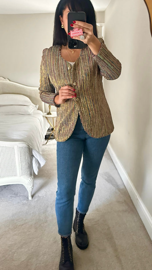 Gina bacconi vintage gold pure silk blazer jacket extra large UK 12-14 vgc XMS25