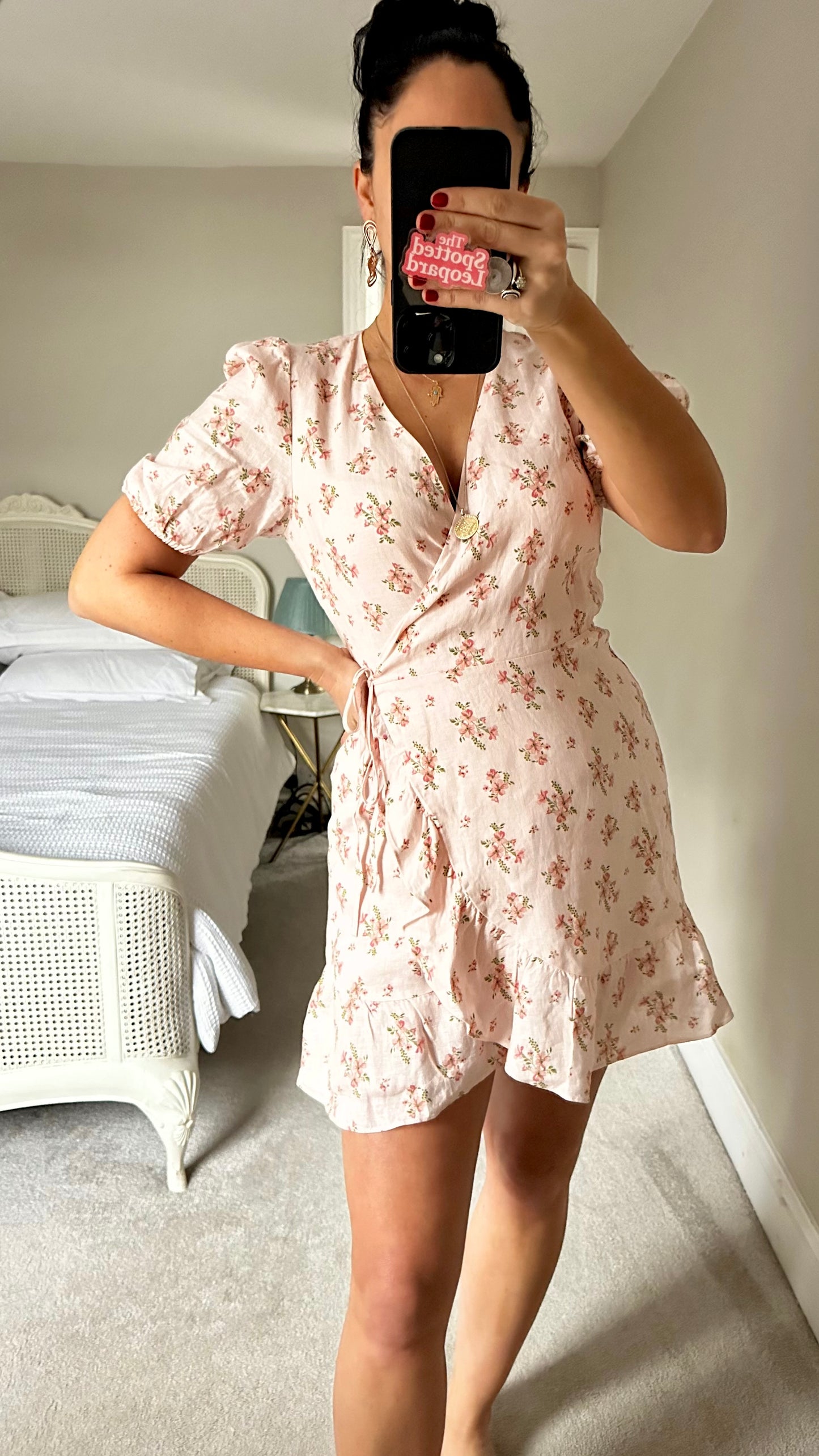 & other stories soft pink rose linen wrap mini dress small UK 10 new bnwt