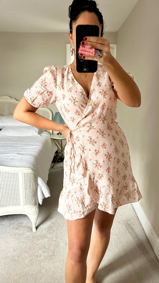 & other stories soft pink rose linen wrap mini dress small UK 10 new bnwt
