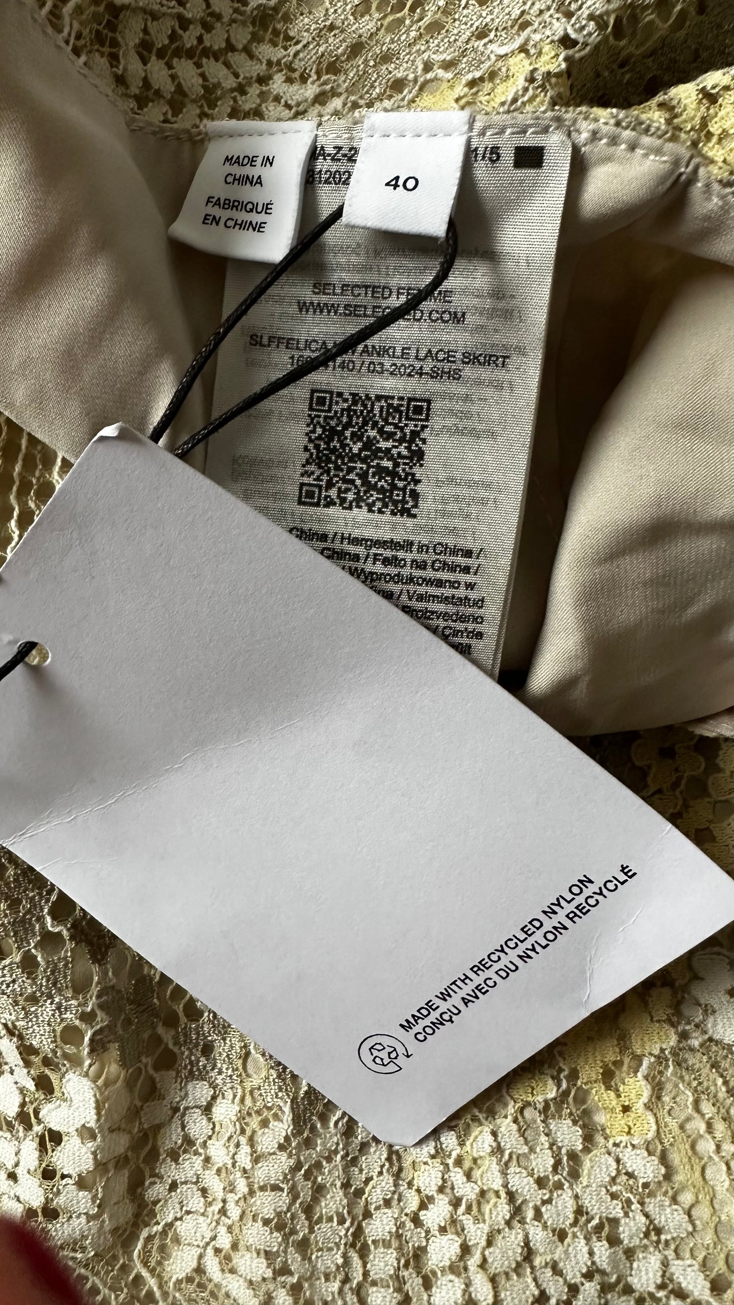 Selected Femme butter yellow cream lace maxi event occasion skirt medium large UK 12 new bnwt