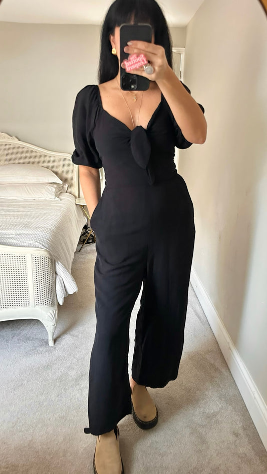 Nobodys child black linen blend jumpsuit playsuit trouser suit UK 12-14 vgc