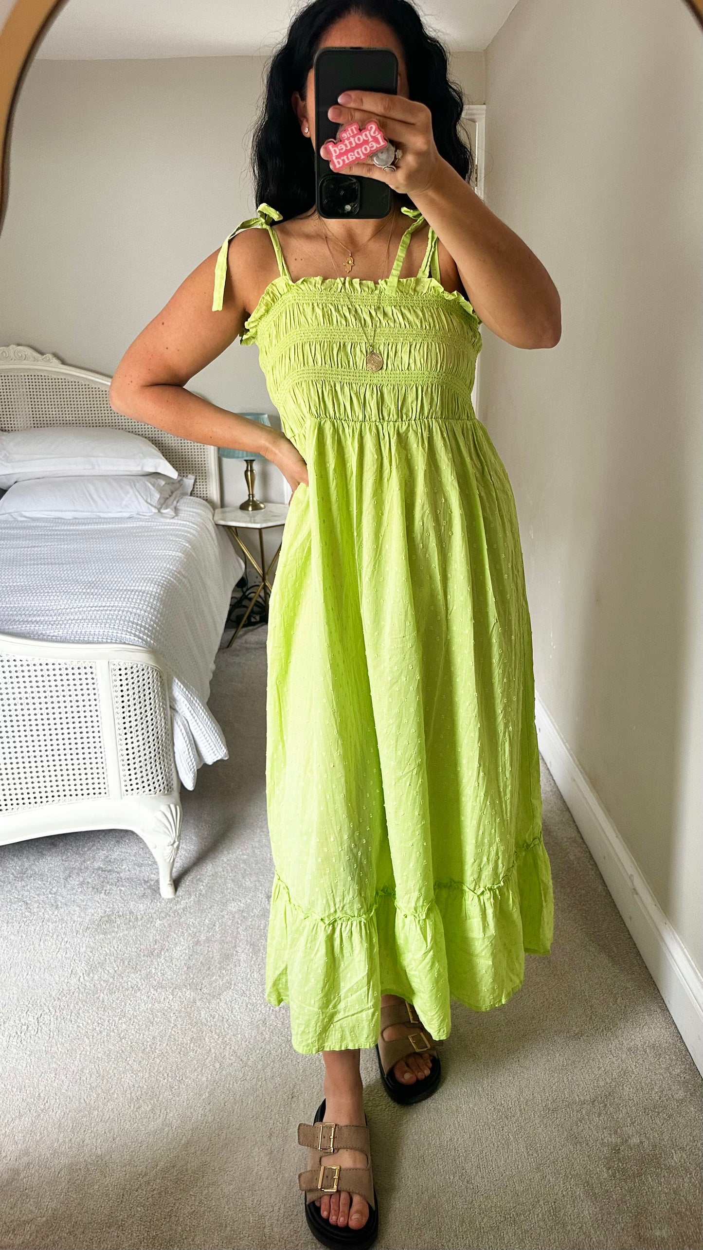 Nobody’s Child light lime green maxi long dress medium UK 14 shirred