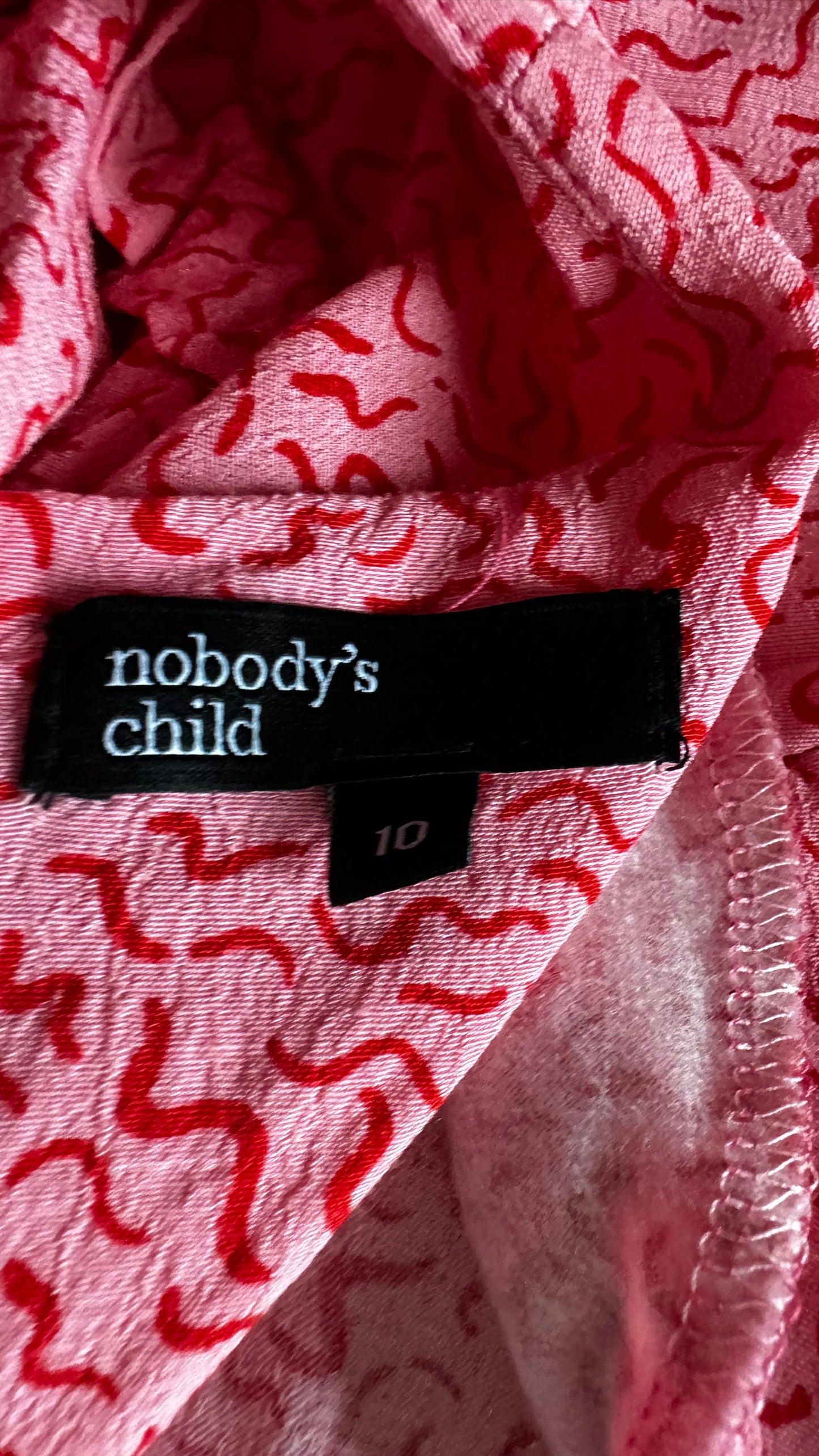 Nobody’s Child pink rose squiggle midis long dress small medium UK 10 12 vgc