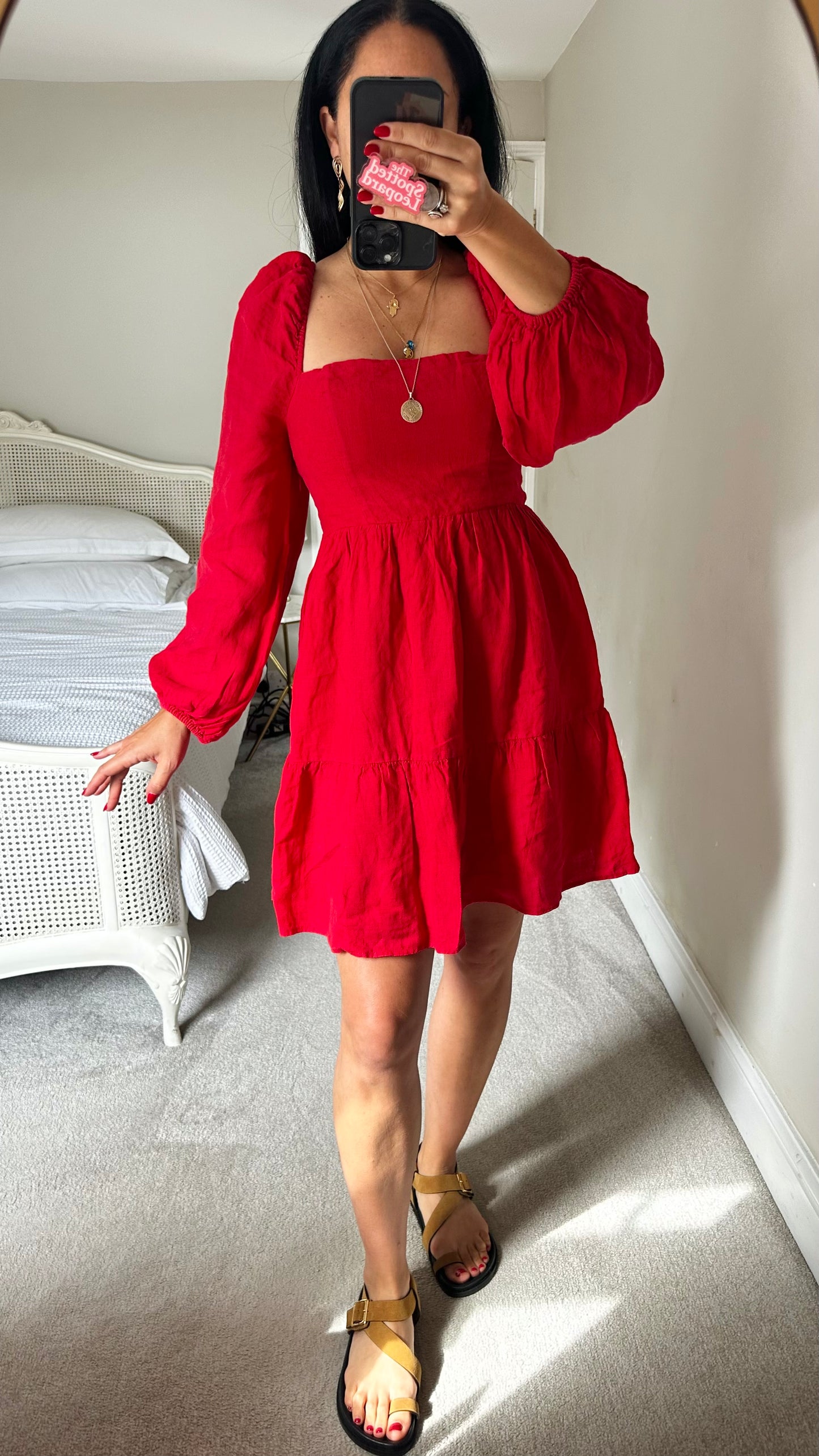 & other stories red cotton tiered mini dress medium UK 12 vgc