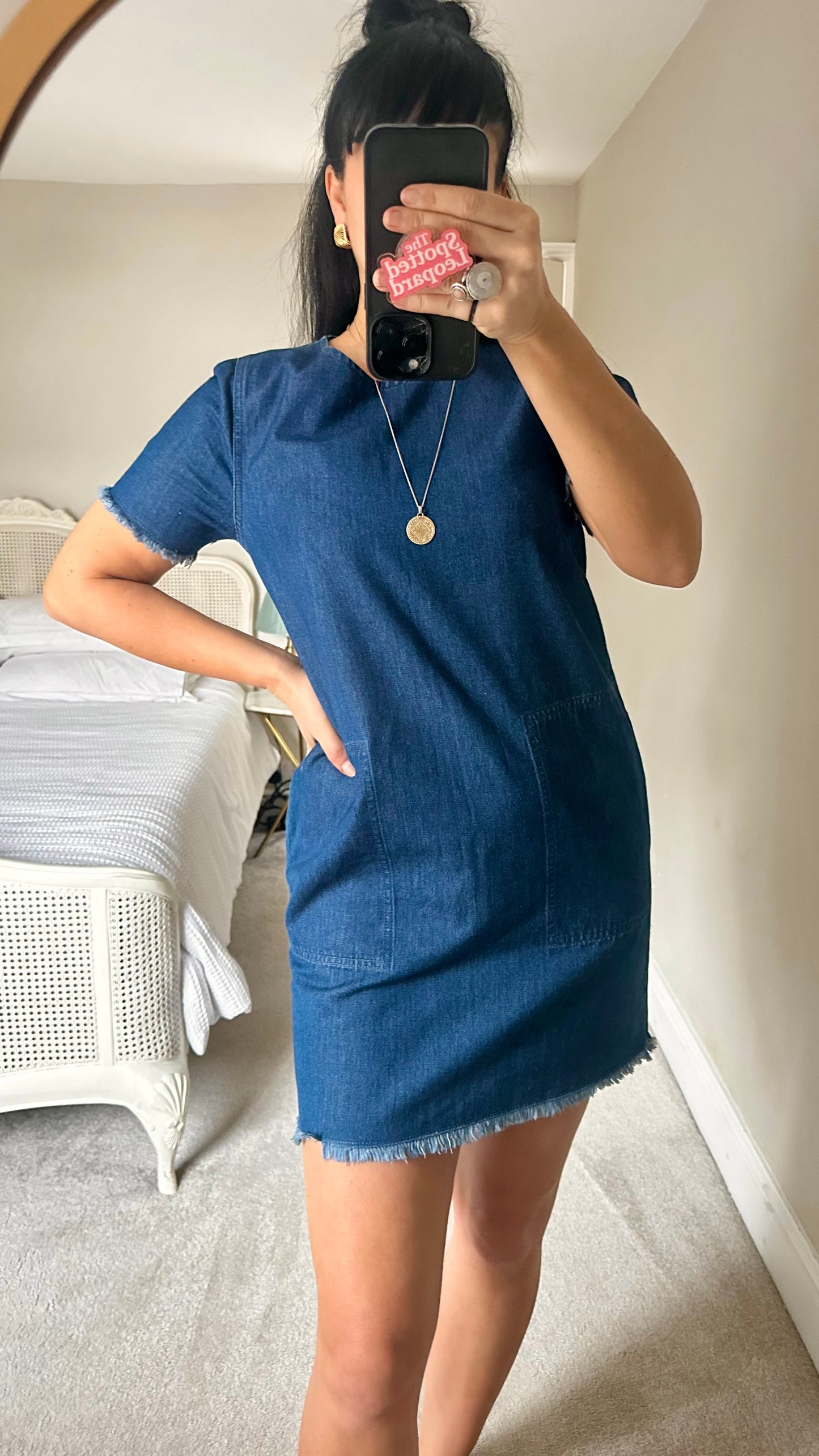 HUSH dark blue denim mini dress small UK 10 vgc casual shift