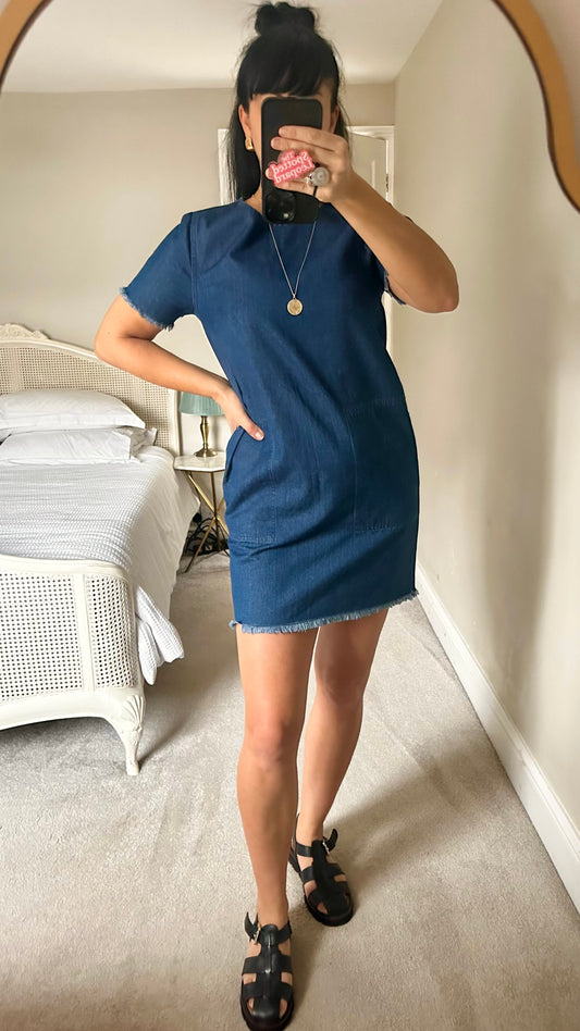HUSH dark blue denim mini dress small UK 10 vgc casual shift