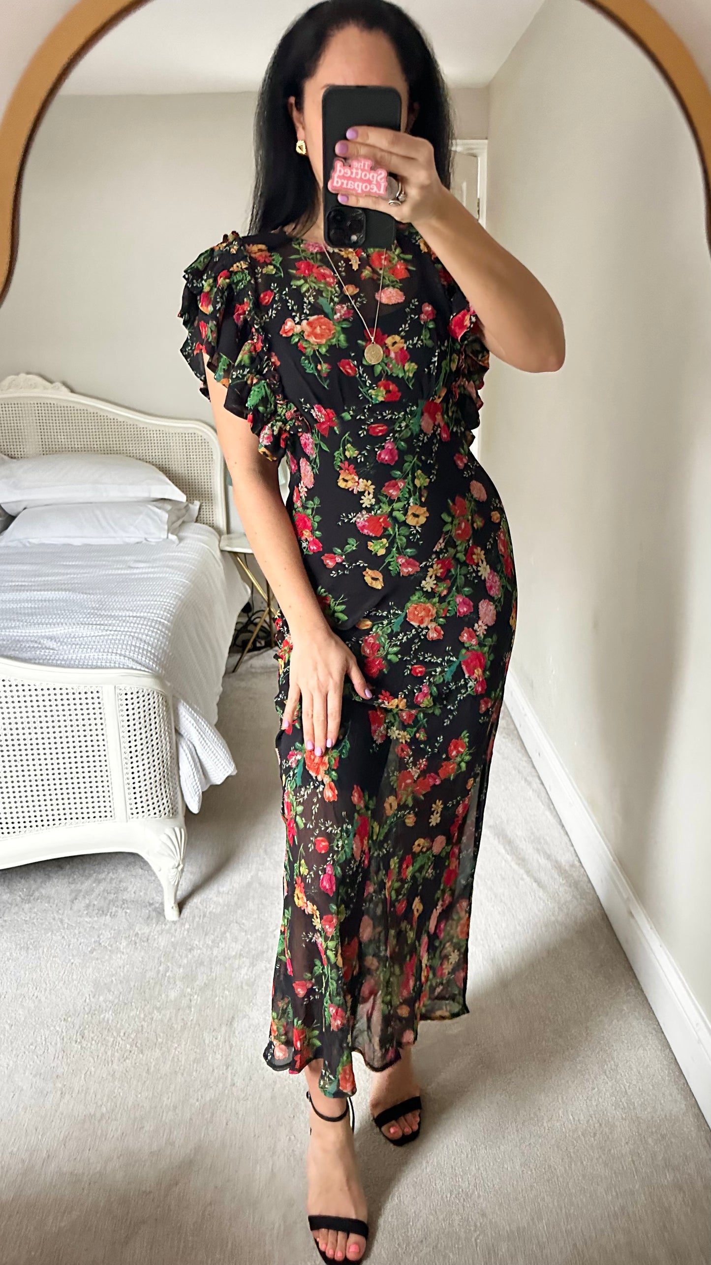 Warehouse black red floral midi event dress small UK 10 new bnwt sheer