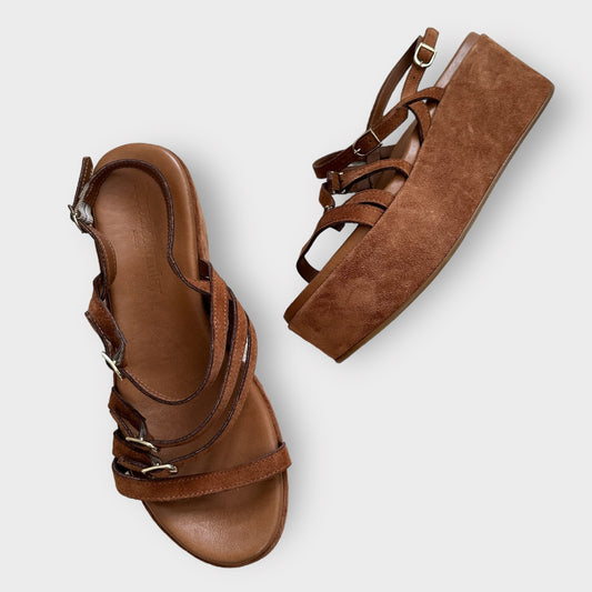 Russell & Bromley brown tan strappy platform flatform sandals wedges new leather EU 40 UK 7