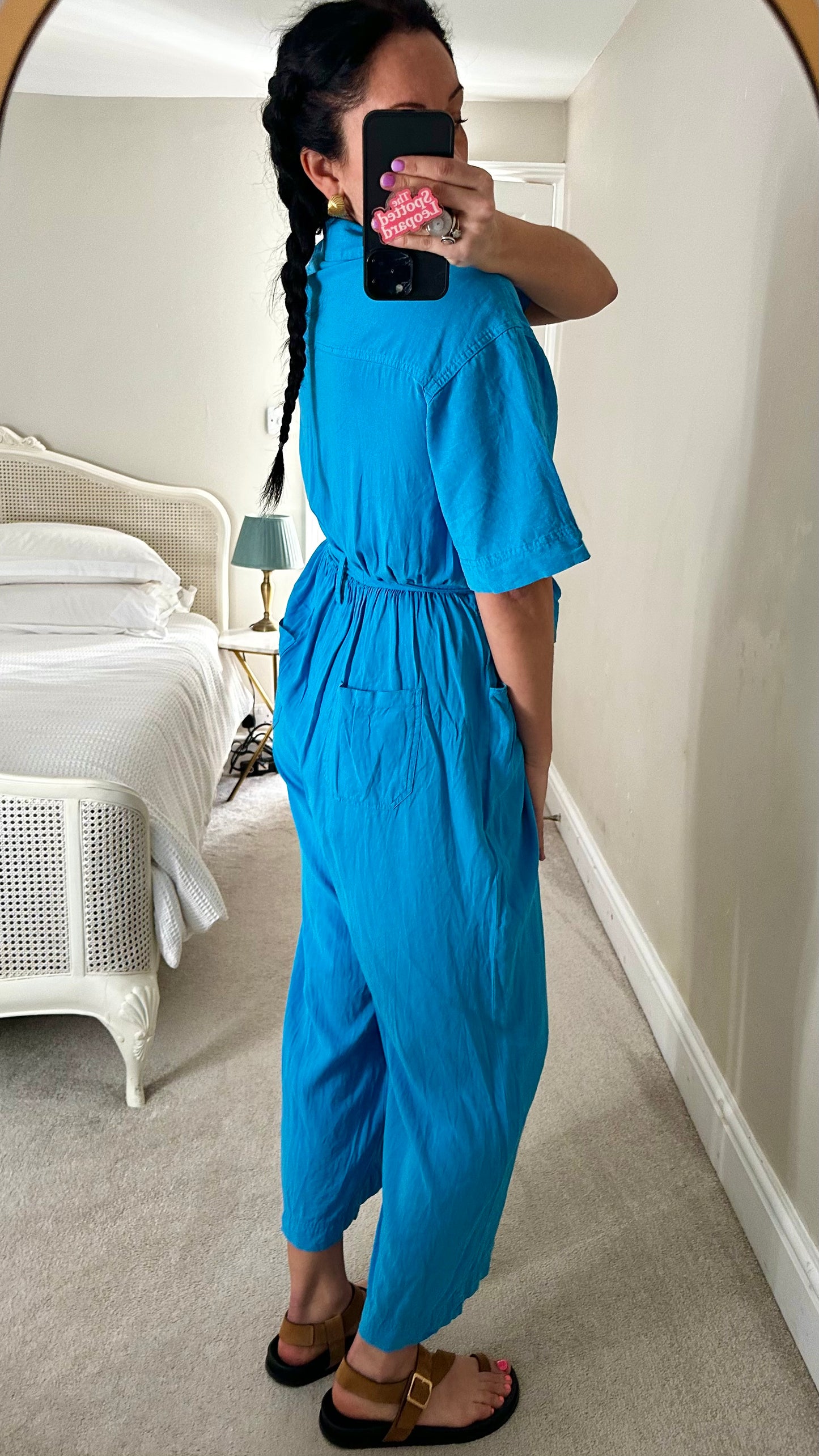 Oliver Bonas kingfisher blue linen blend jumpsuit playsuit trousersuit medium UK 12 vgc