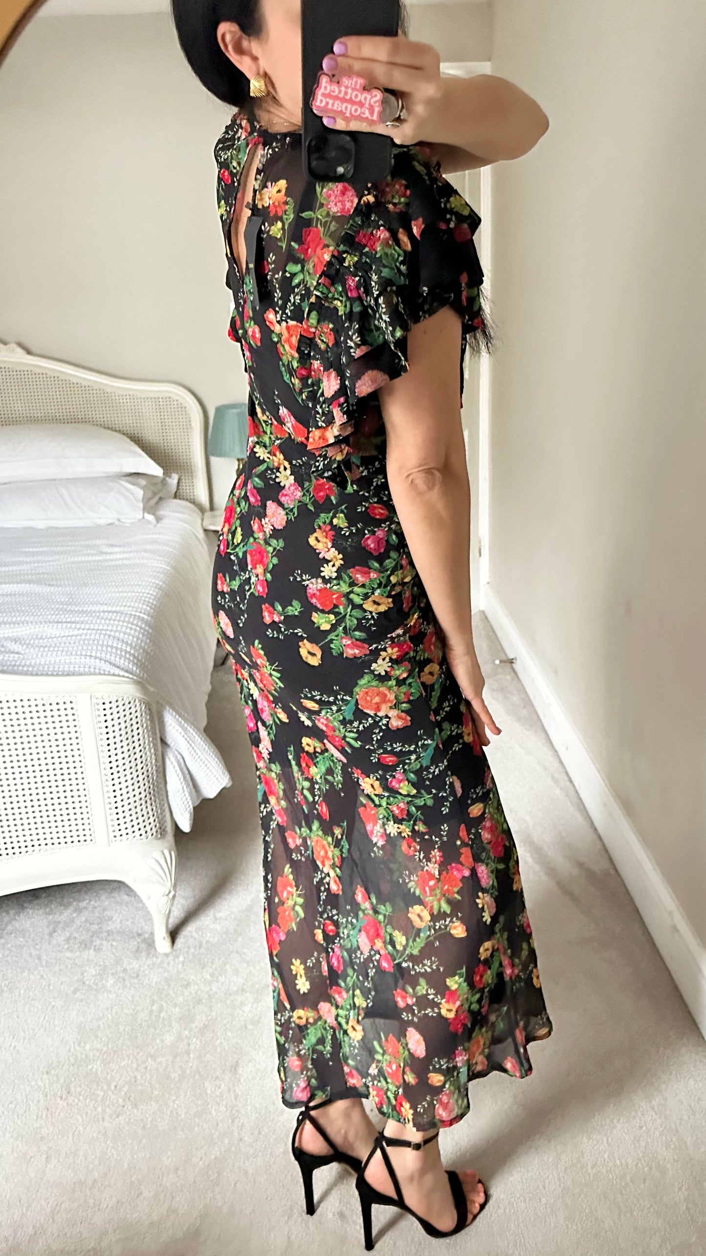 Warehouse black red floral midi event dress small UK 10 new bnwt sheer