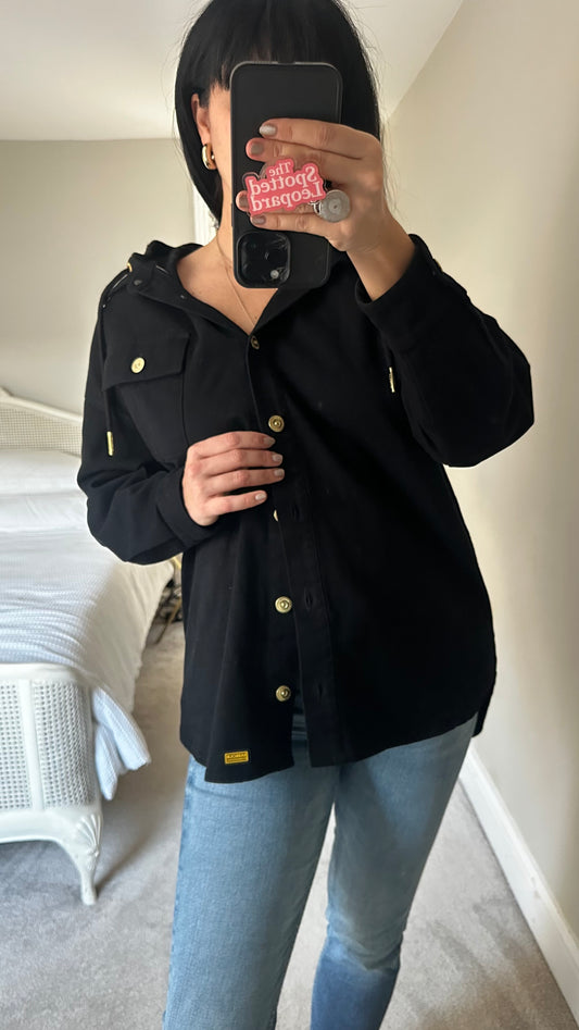 Barbour black gold hoodie jacket shacket oversized small UK 10 new bnwot