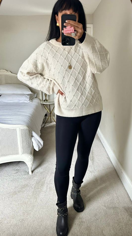 M&S white pearl knit jumper large L UK 12 excellent condition