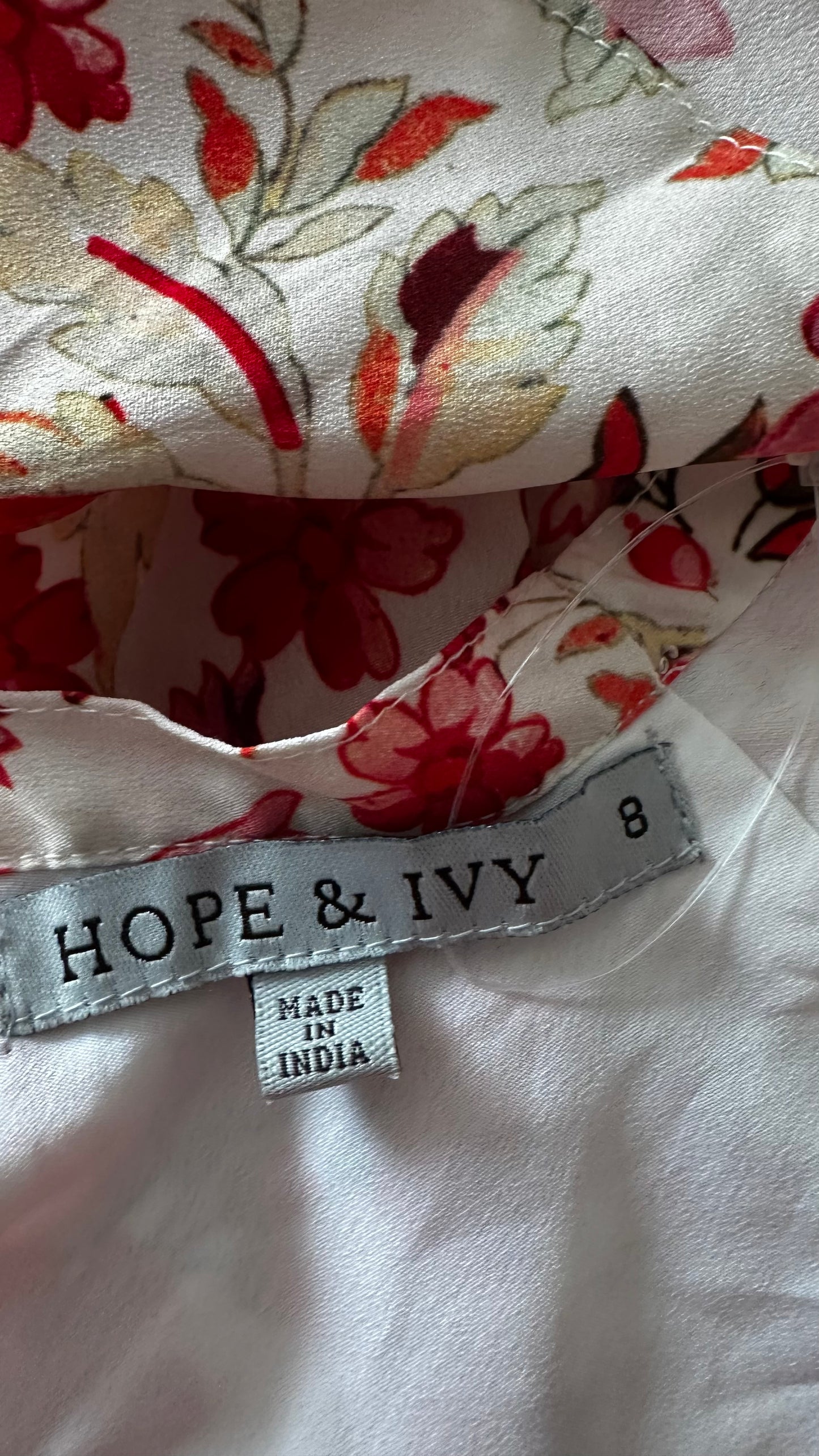 Hope & Ivy red cream floral tiered wedding guest dress small UK 8 vgc