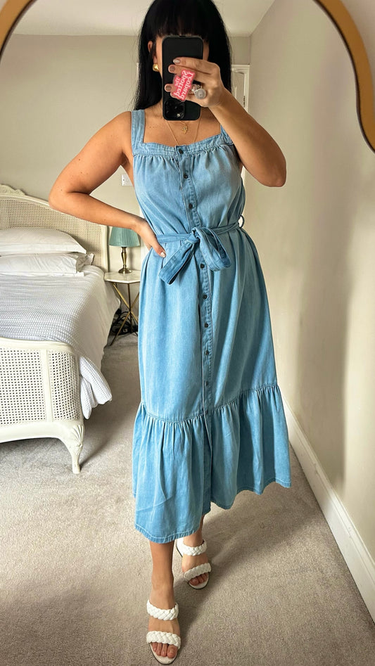 Nobodys child light blue denim button up casual dress UK 12 vgc