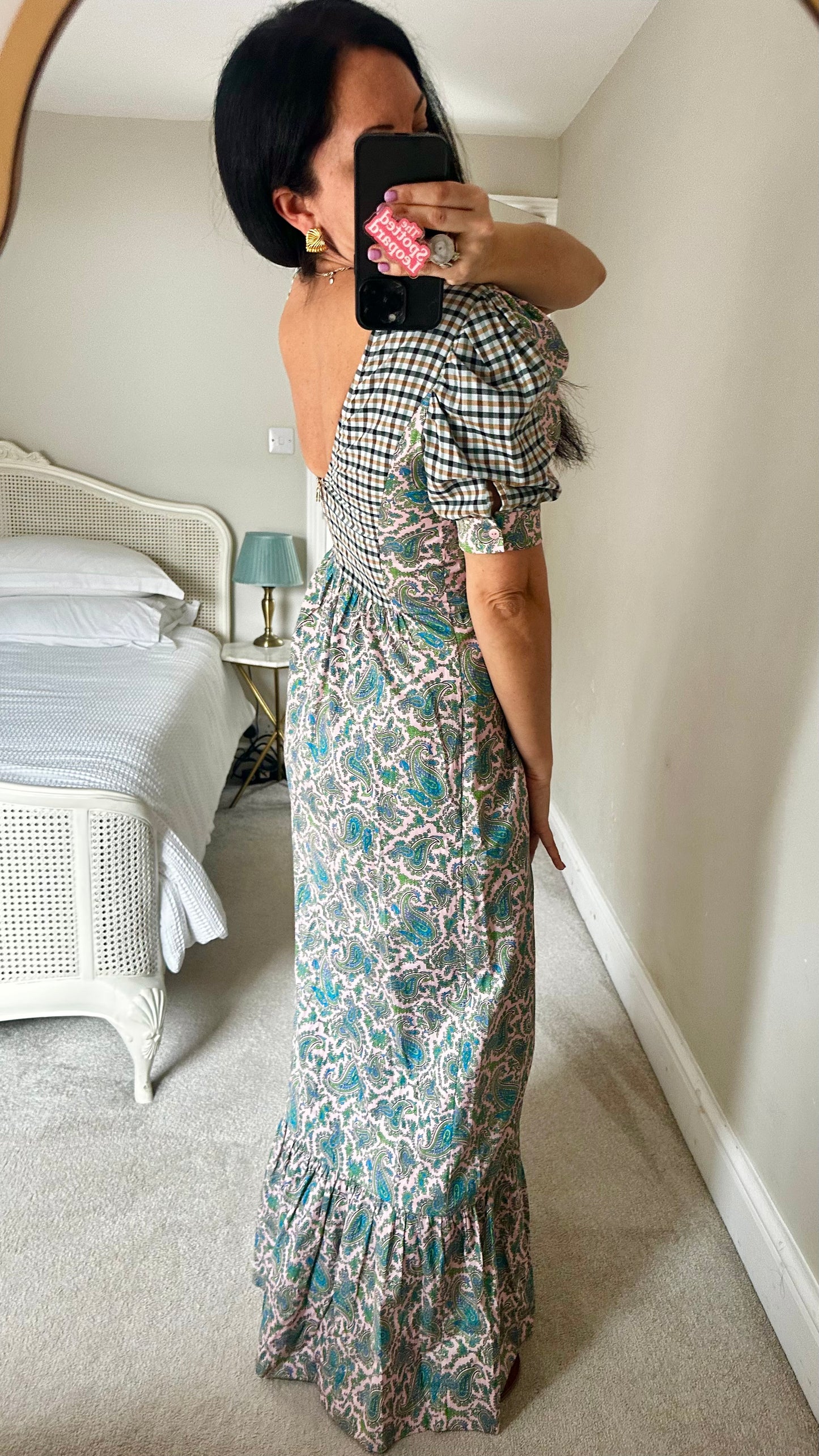 Baum und Pferdgarten Green pink blue paisley gingham maxi long dress small UK 8-10 vgc