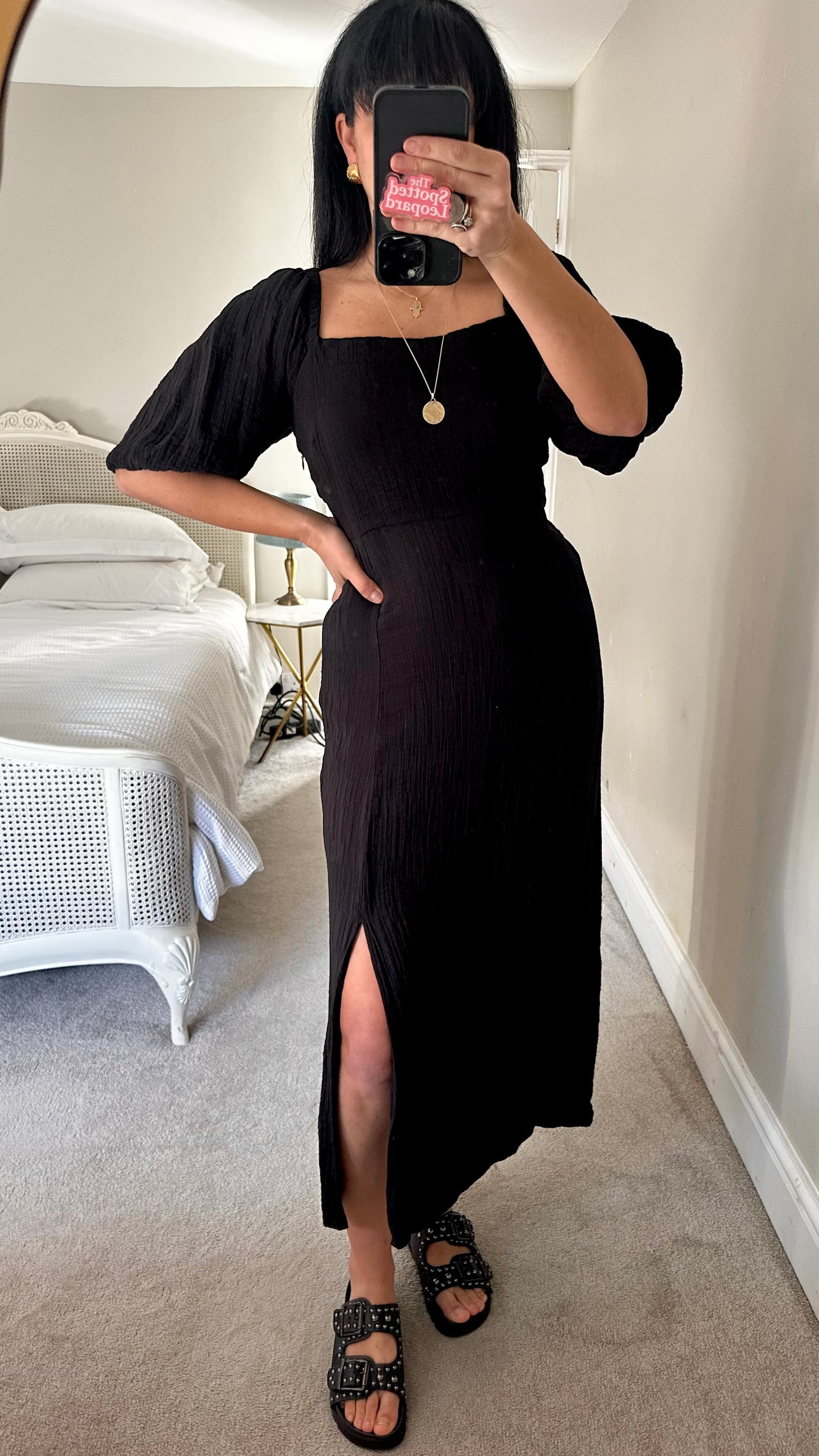 FRNCH black backless side split midi event dress small large UK 10 12-14 vgc holiday