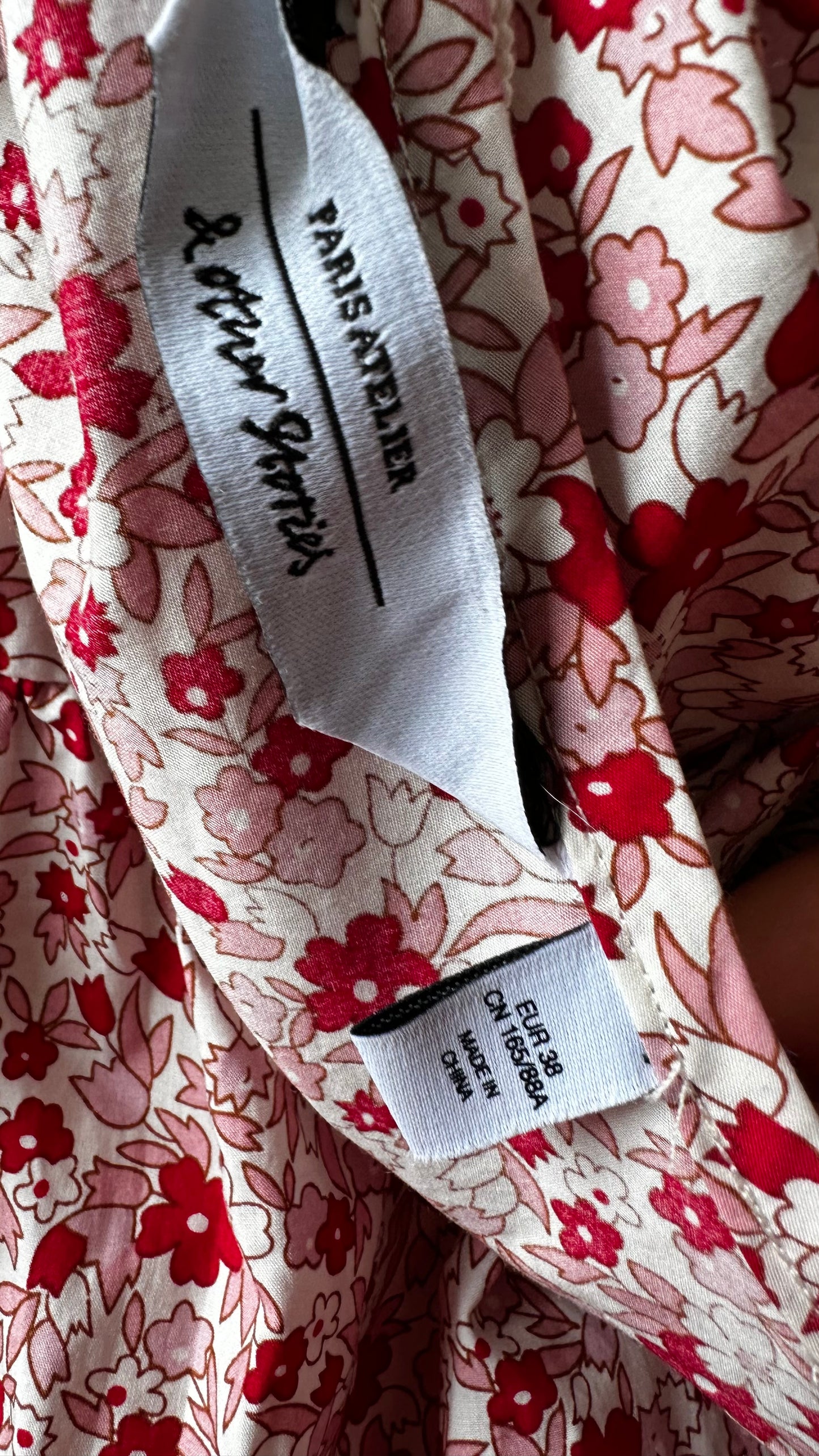 & other stories pink red floral tiered mini dress small medium UK 10 12 14