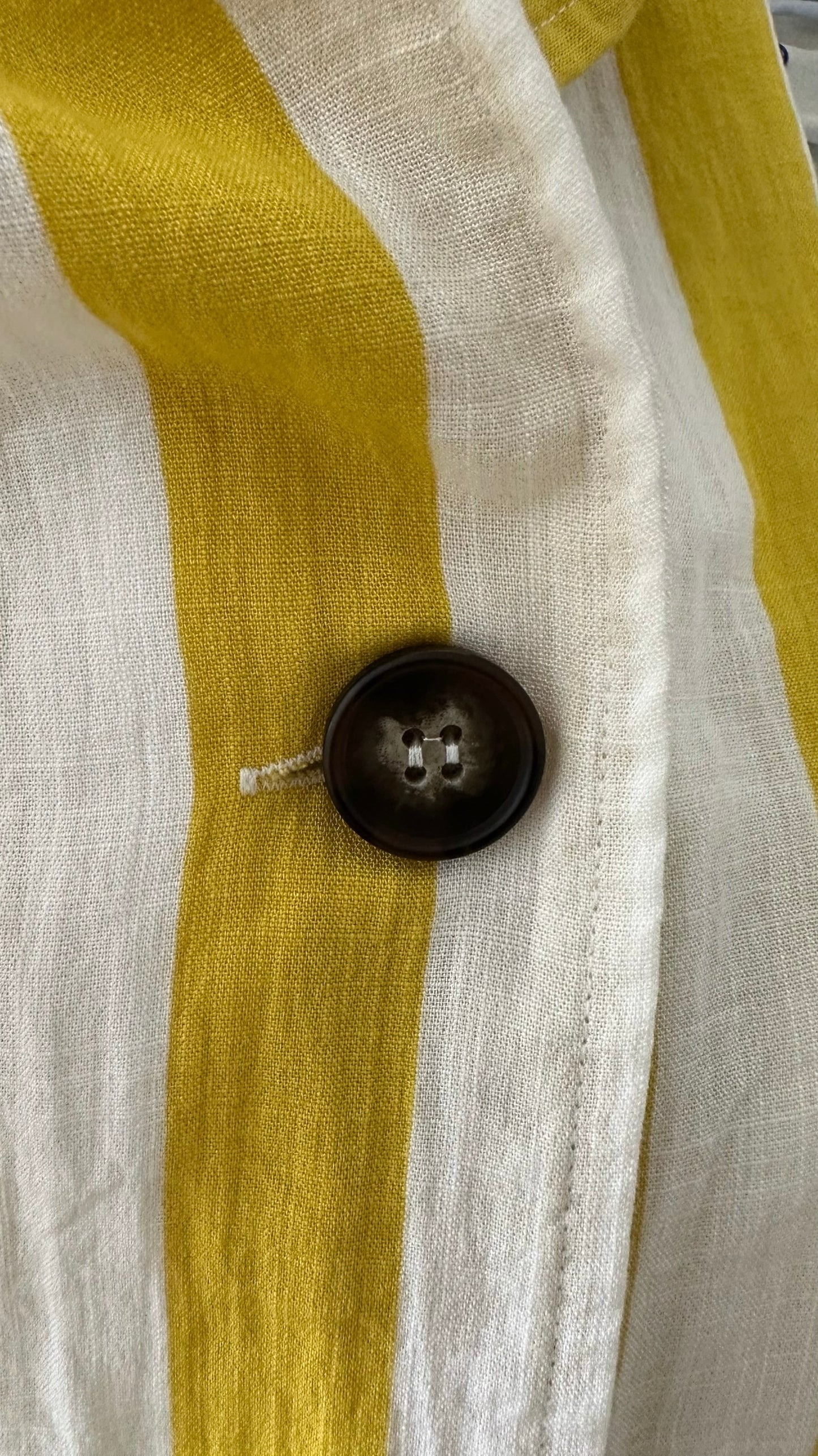 FRNCH yellow white stripy button up midi dress holiday small S UK 8 vgc