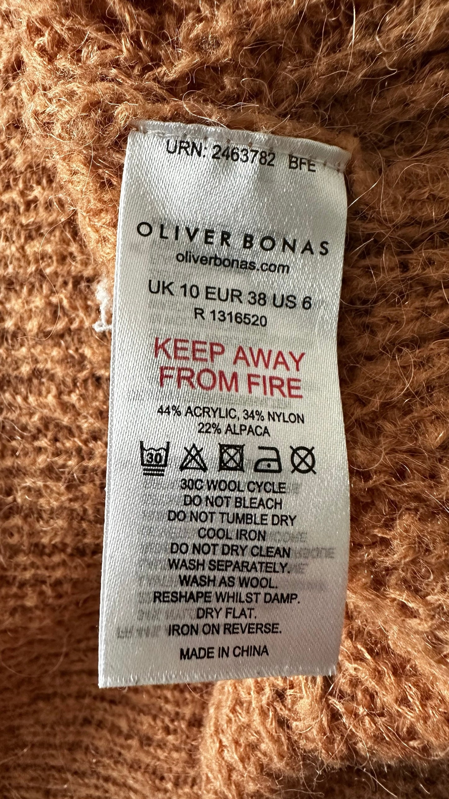 Oliver bonas camel tan alpaca wool blend knit jumper medium M UK 10 excellent used condition