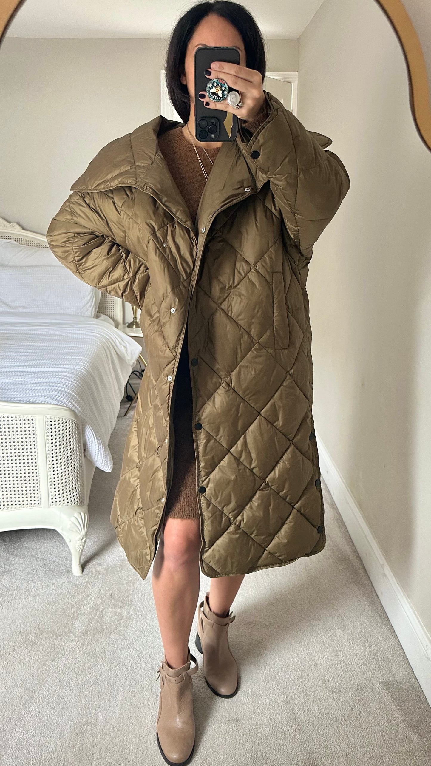 Mango khaki puff quilted sleeping bag coat medium large UK 12-14 oversized