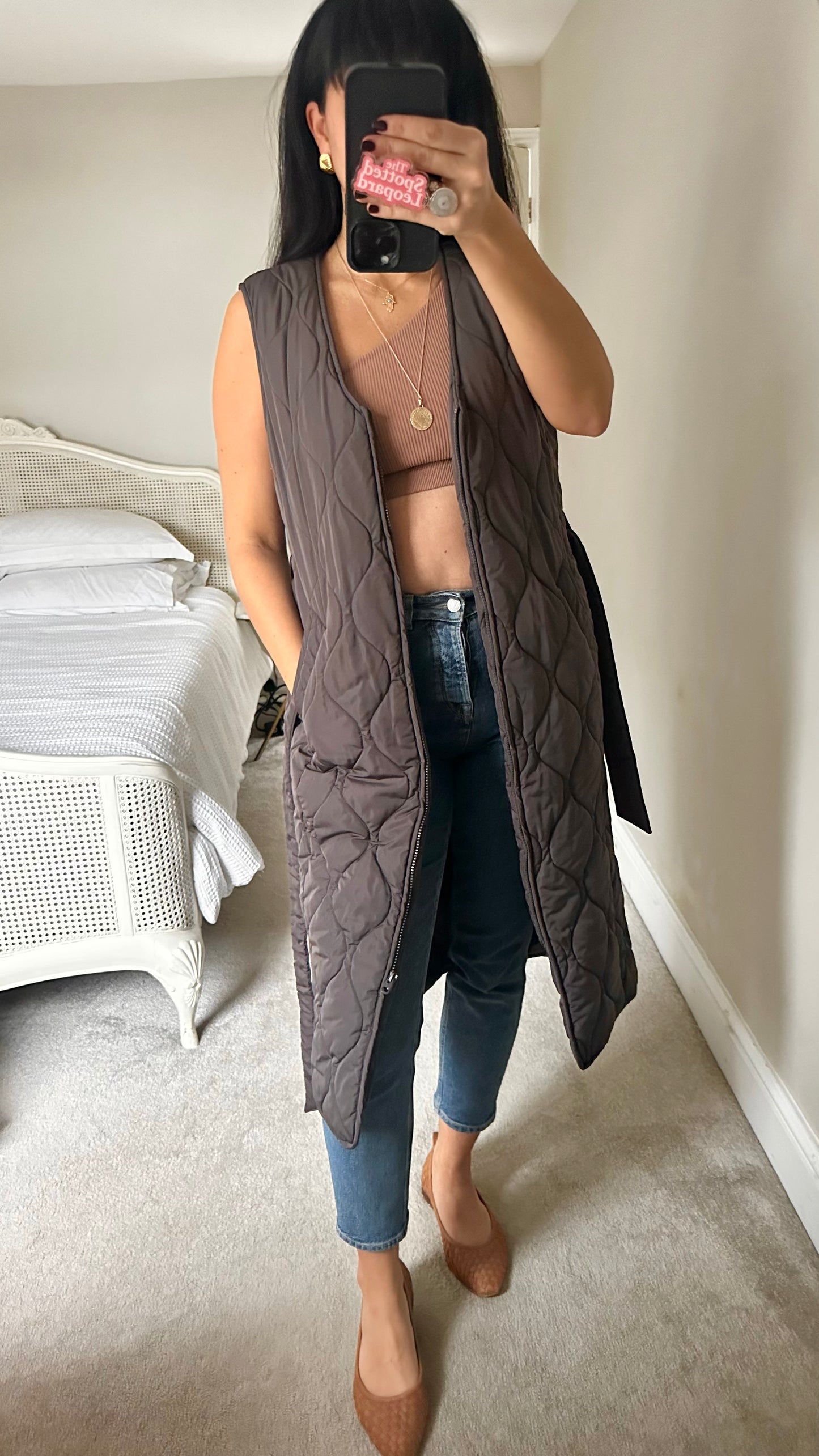 Nobody’s Child brown quilted zip up coat waist coat gilet small UK 8 vgc