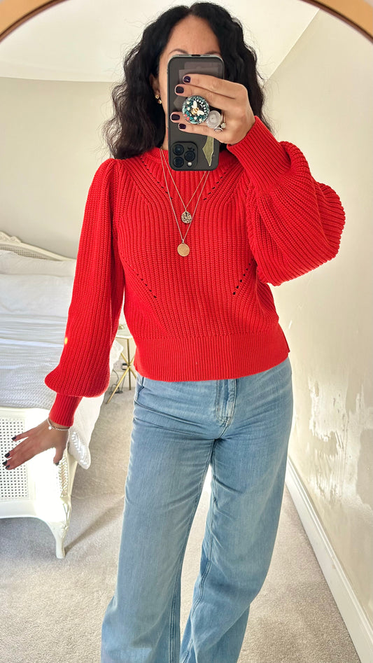 YAS bright red chunky knitted jumper large UK 12-14 vgc