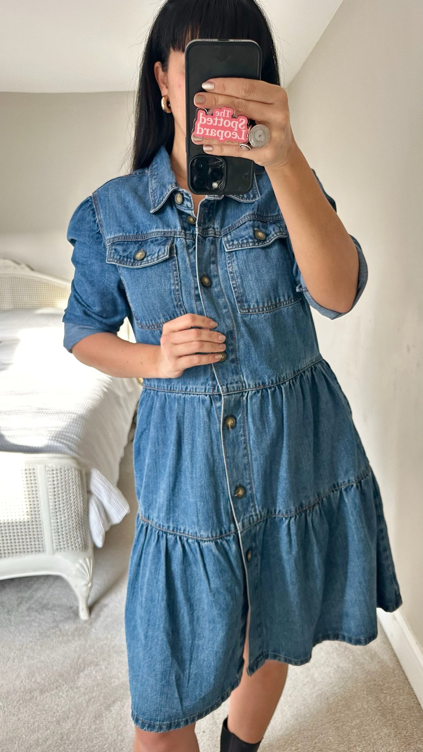 Pep & co tiered denim button up casual dress large UK 14 vgc